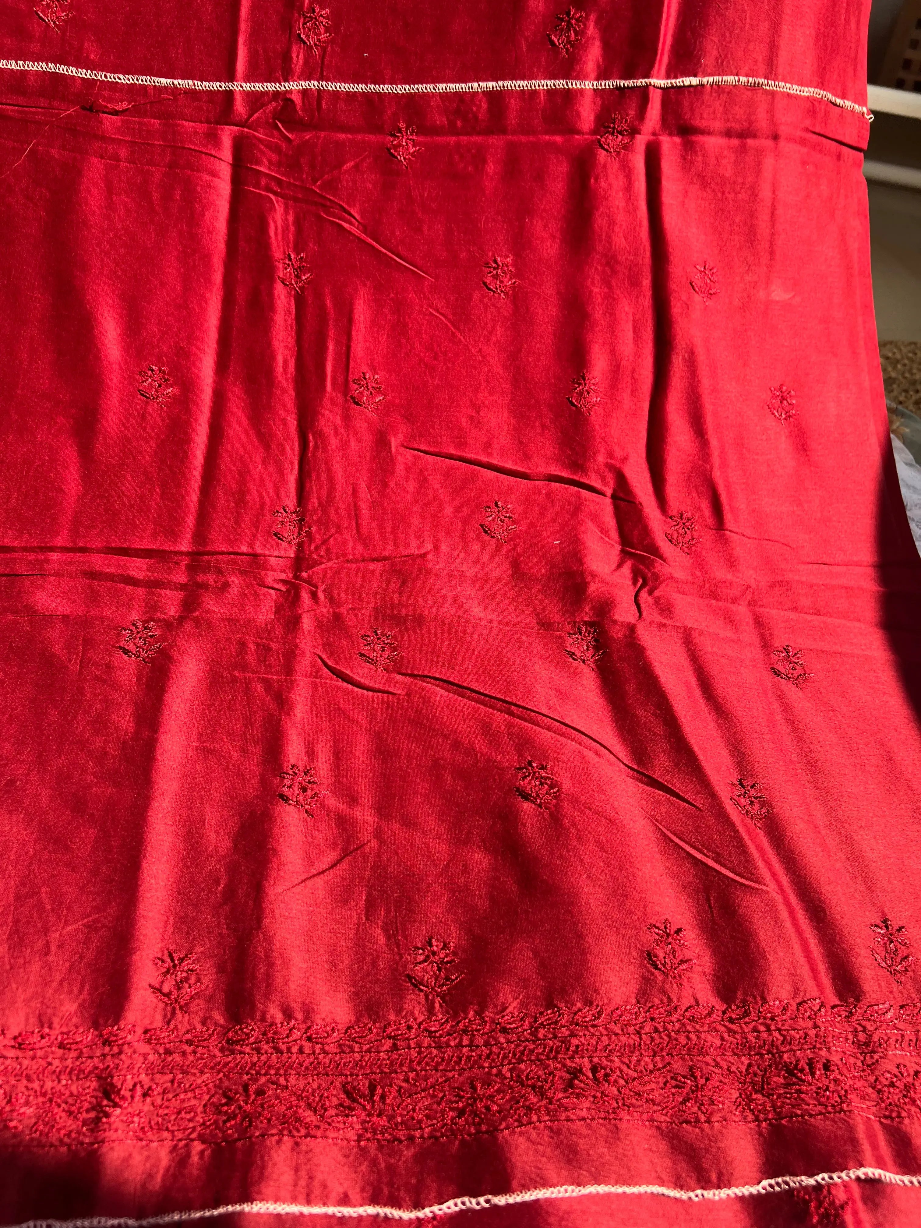 Chanderi Chikankari Kurta Length - Mens- Maroon ARIAA CHIKANKARI
