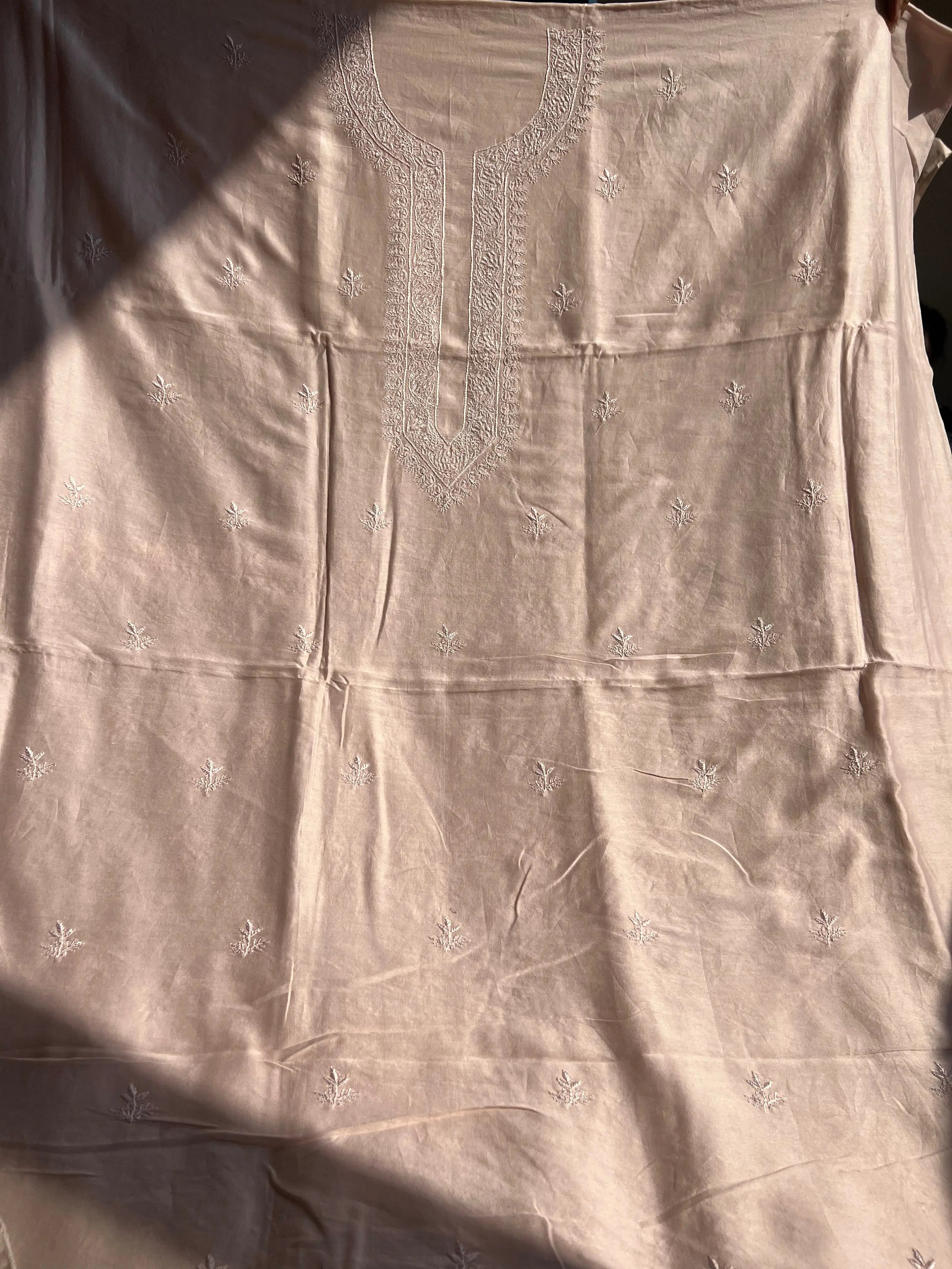 Chanderi Chikankari Kurta Length - Mens- Pale pink ARIAA CHIKANKARI
