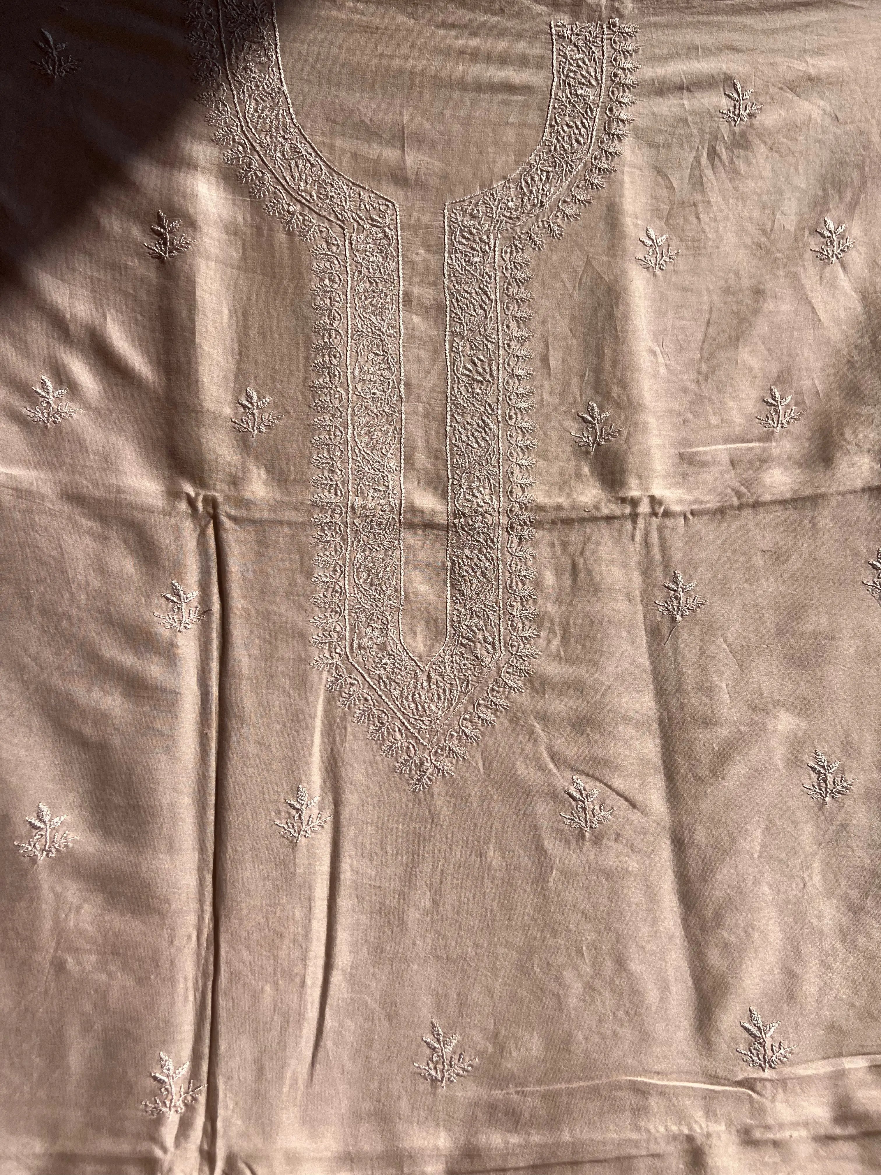 Chanderi Chikankari Kurta Length - Mens- Pale pink ARIAA CHIKANKARI