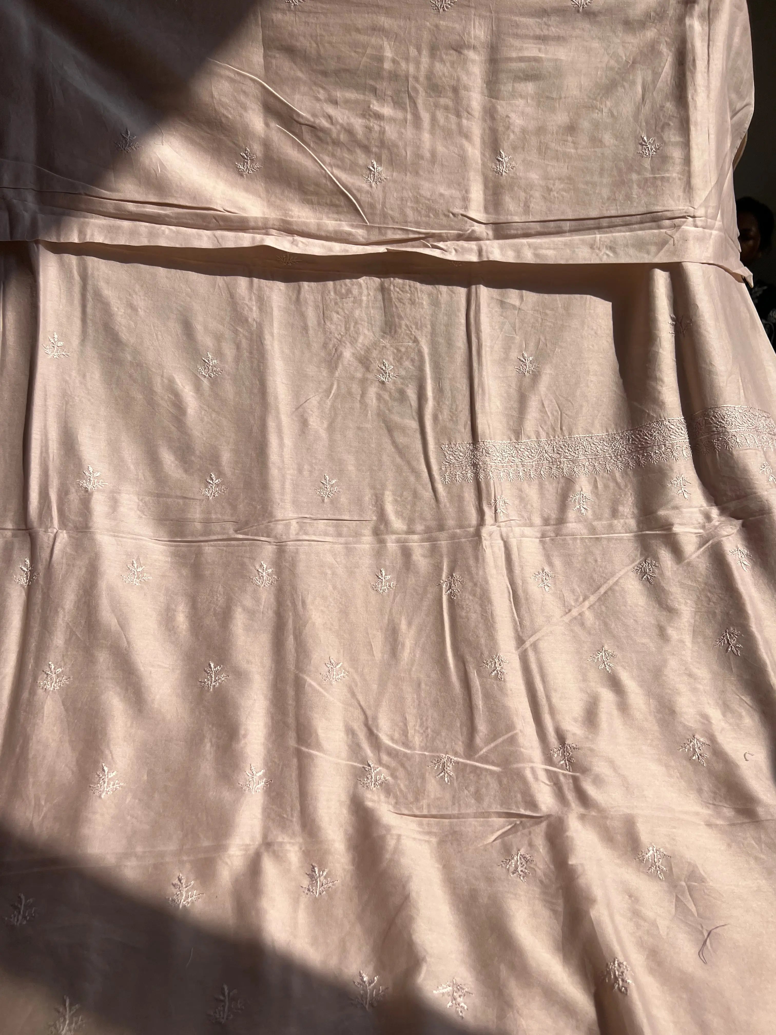 Chanderi Chikankari Kurta Length - Mens- Pale pink ARIAA CHIKANKARI