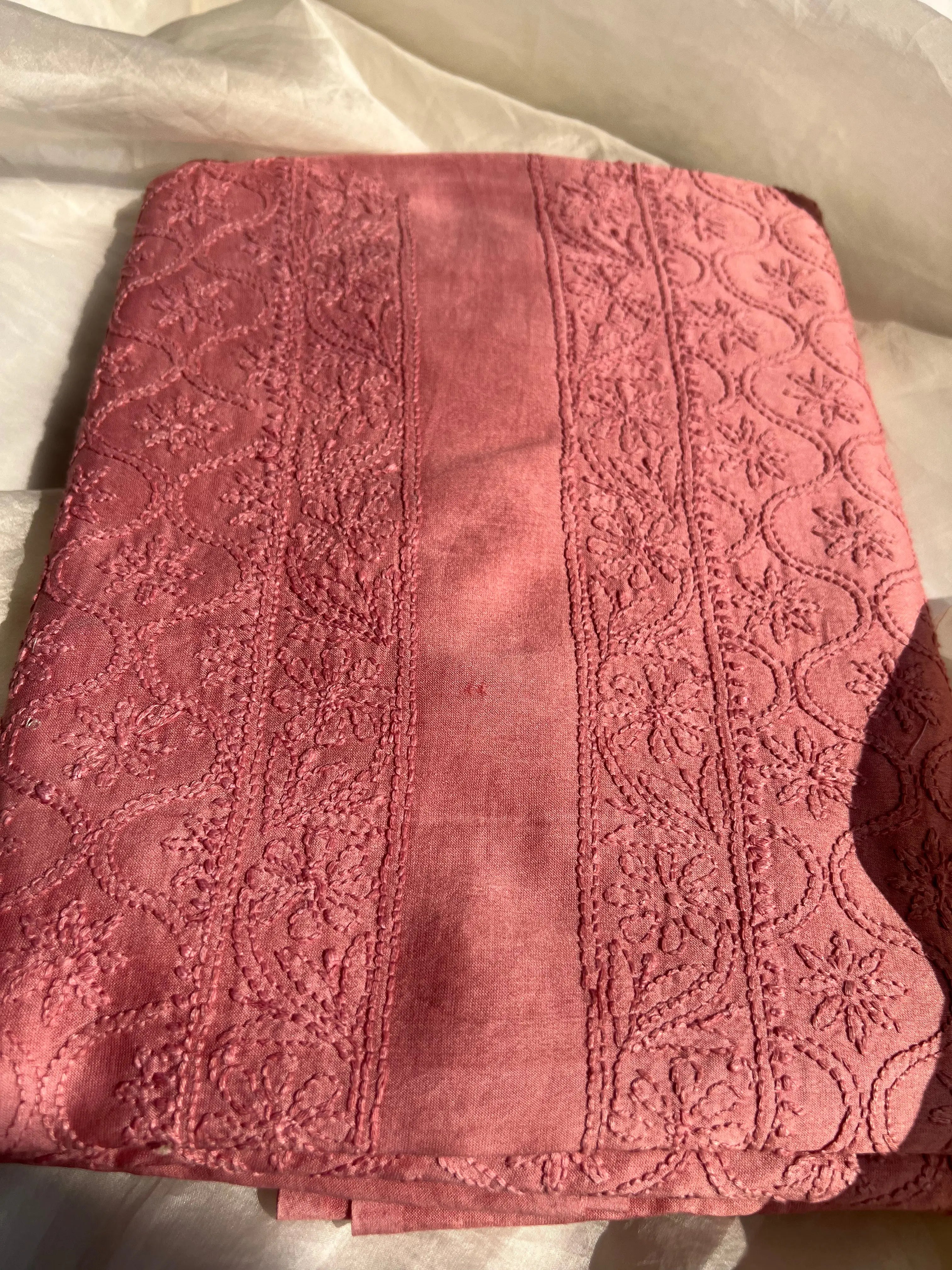 Chanderi Chikankari Kurta Length - Rosewood ARIAA CHIKANKARI