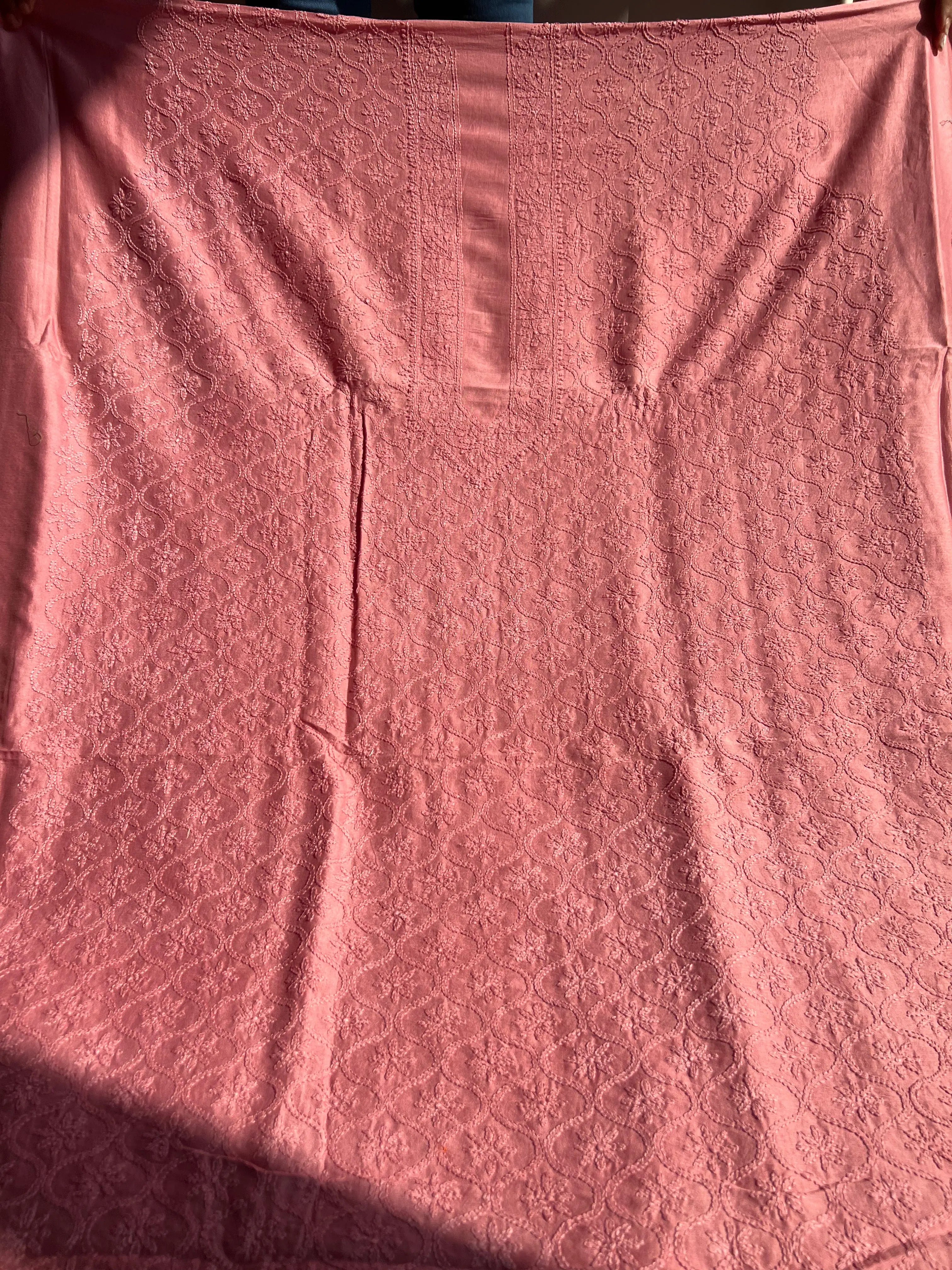 Chanderi Chikankari Kurta Length - Rosewood ARIAA CHIKANKARI