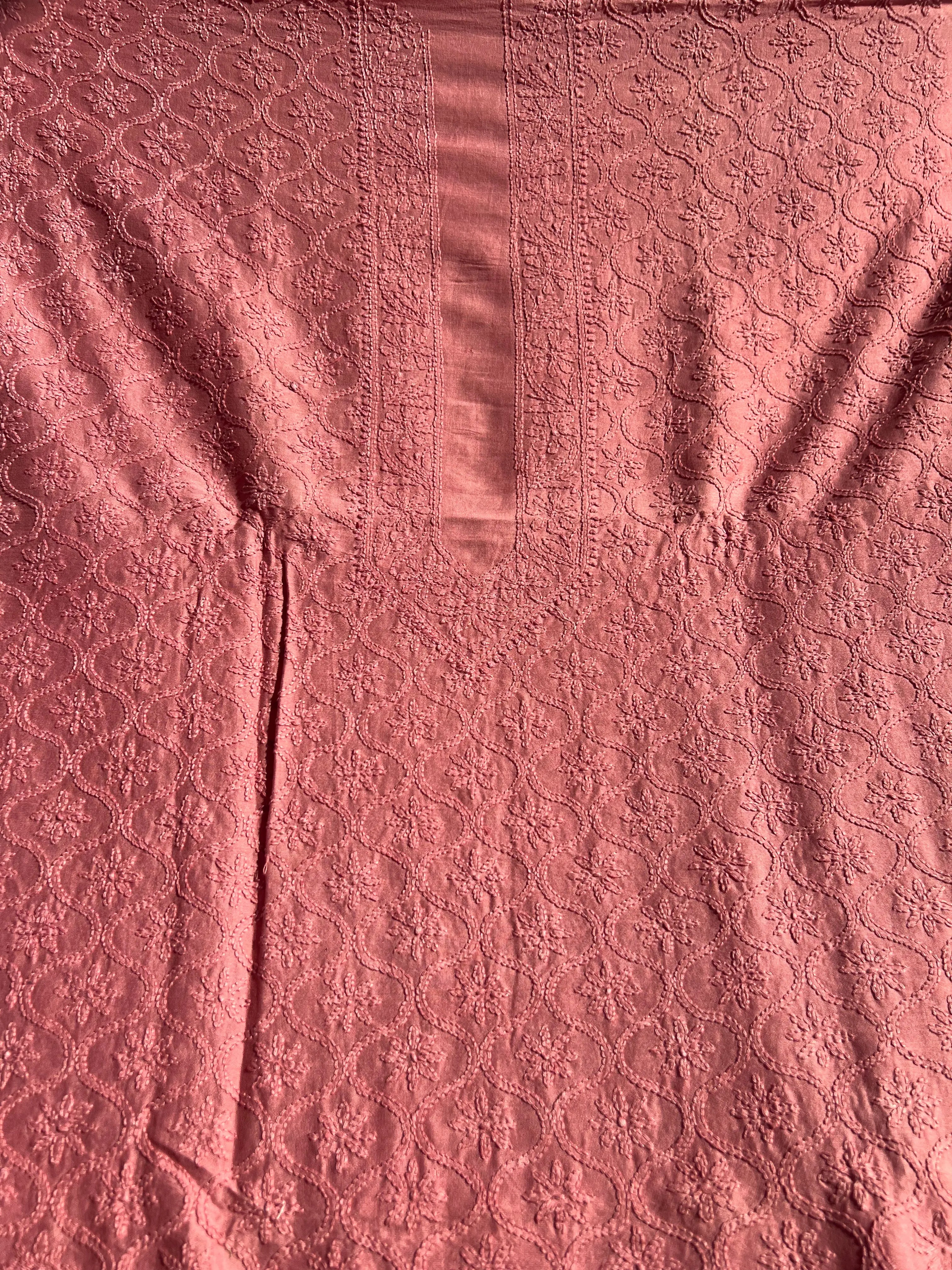 Chanderi Chikankari Kurta Length - Rosewood ARIAA CHIKANKARI