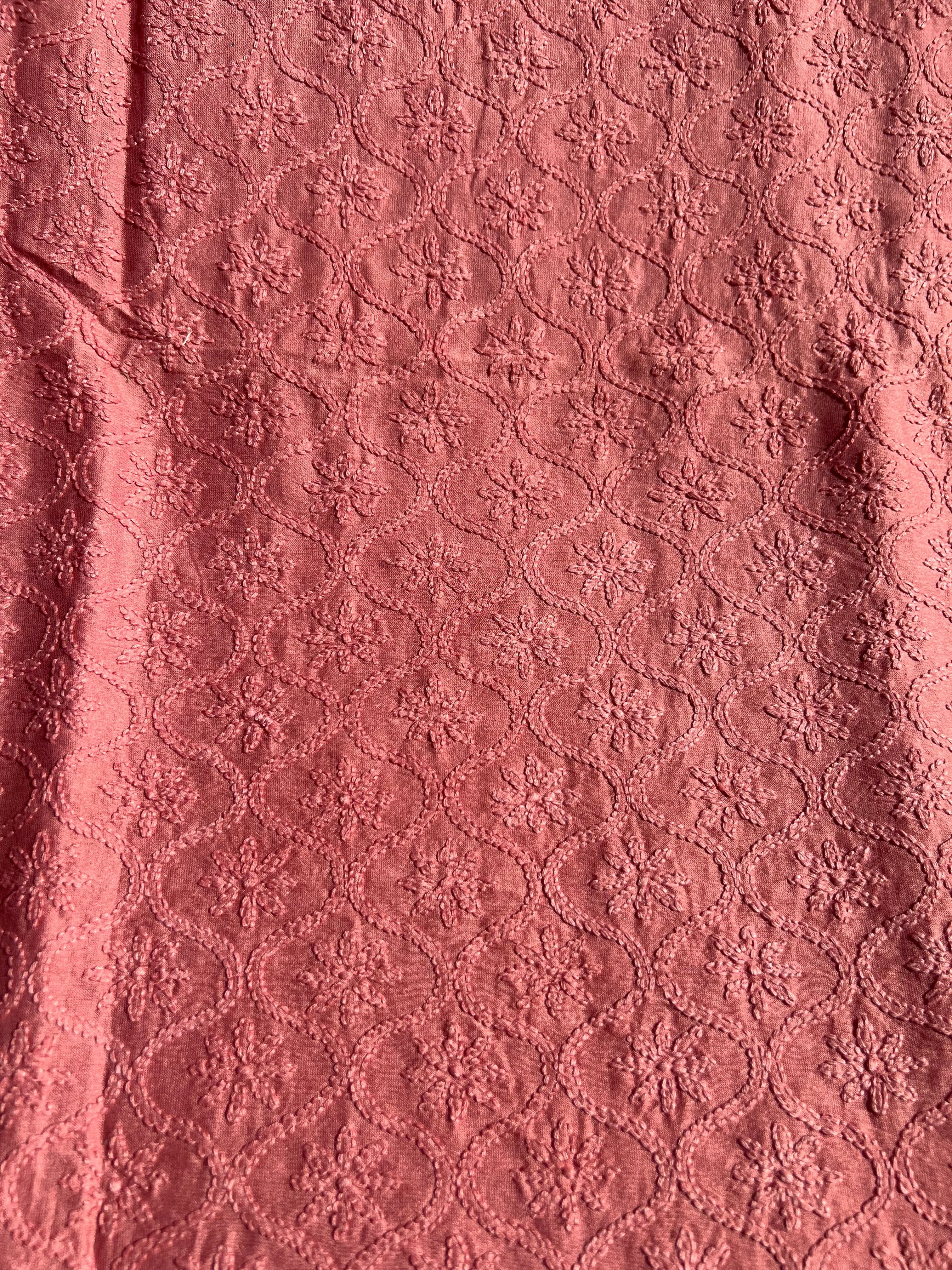 Chanderi Chikankari Kurta Length - Rosewood ARIAA CHIKANKARI