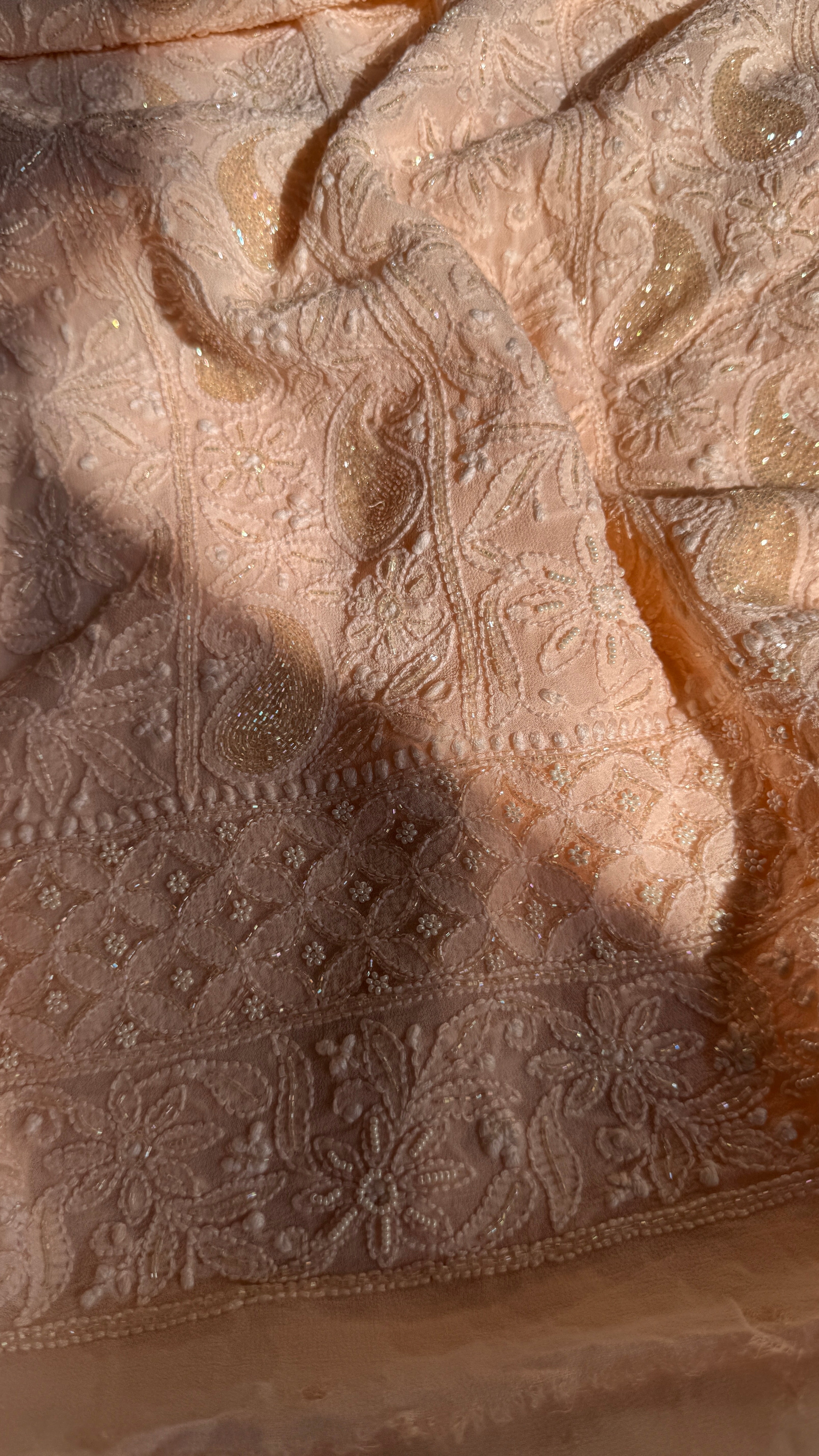 Viscose Chikankari Length with Dupatta - Peach