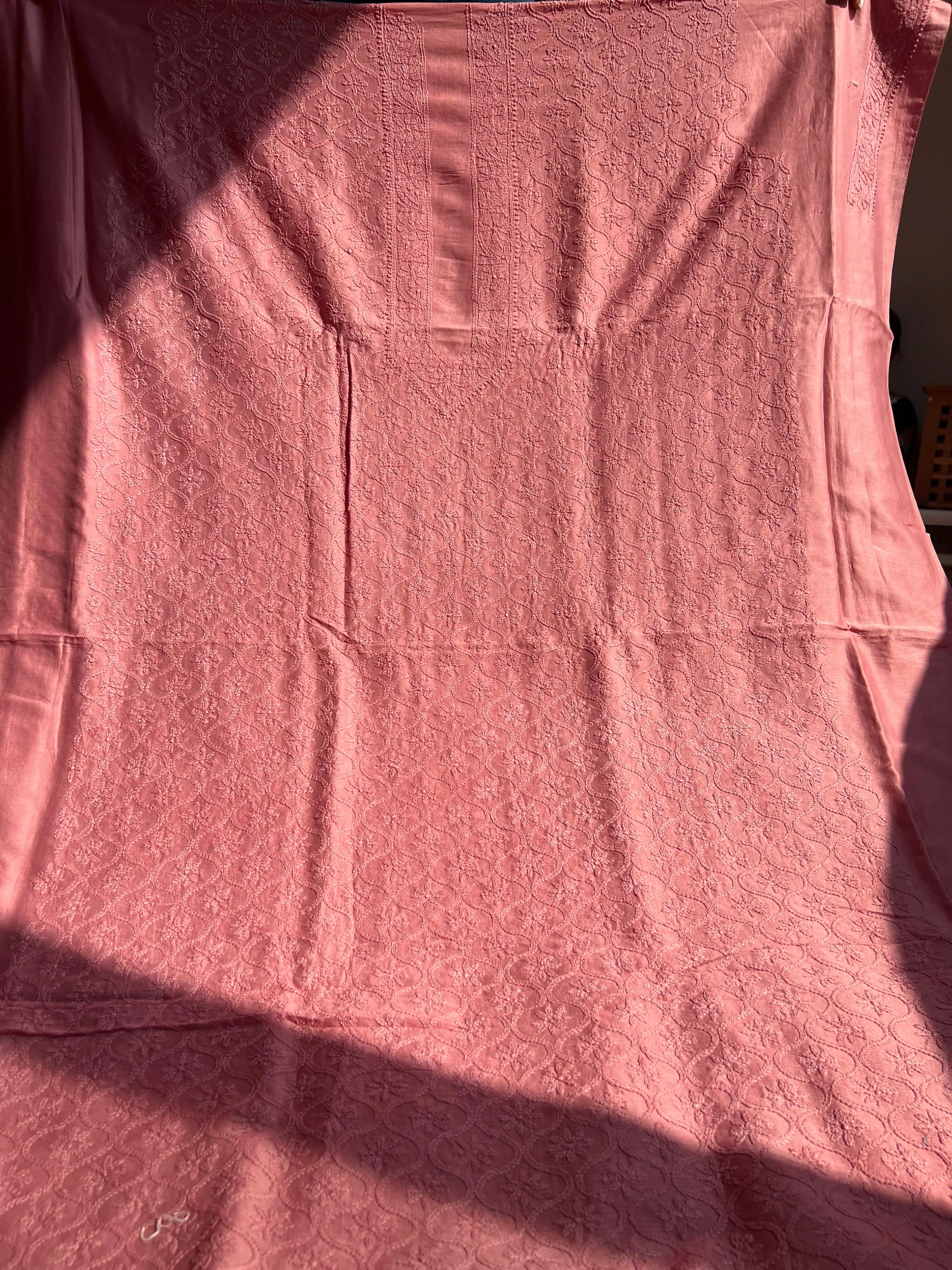 Chanderi Chikankari Kurta Length - Rosewood ARIAA CHIKANKARI