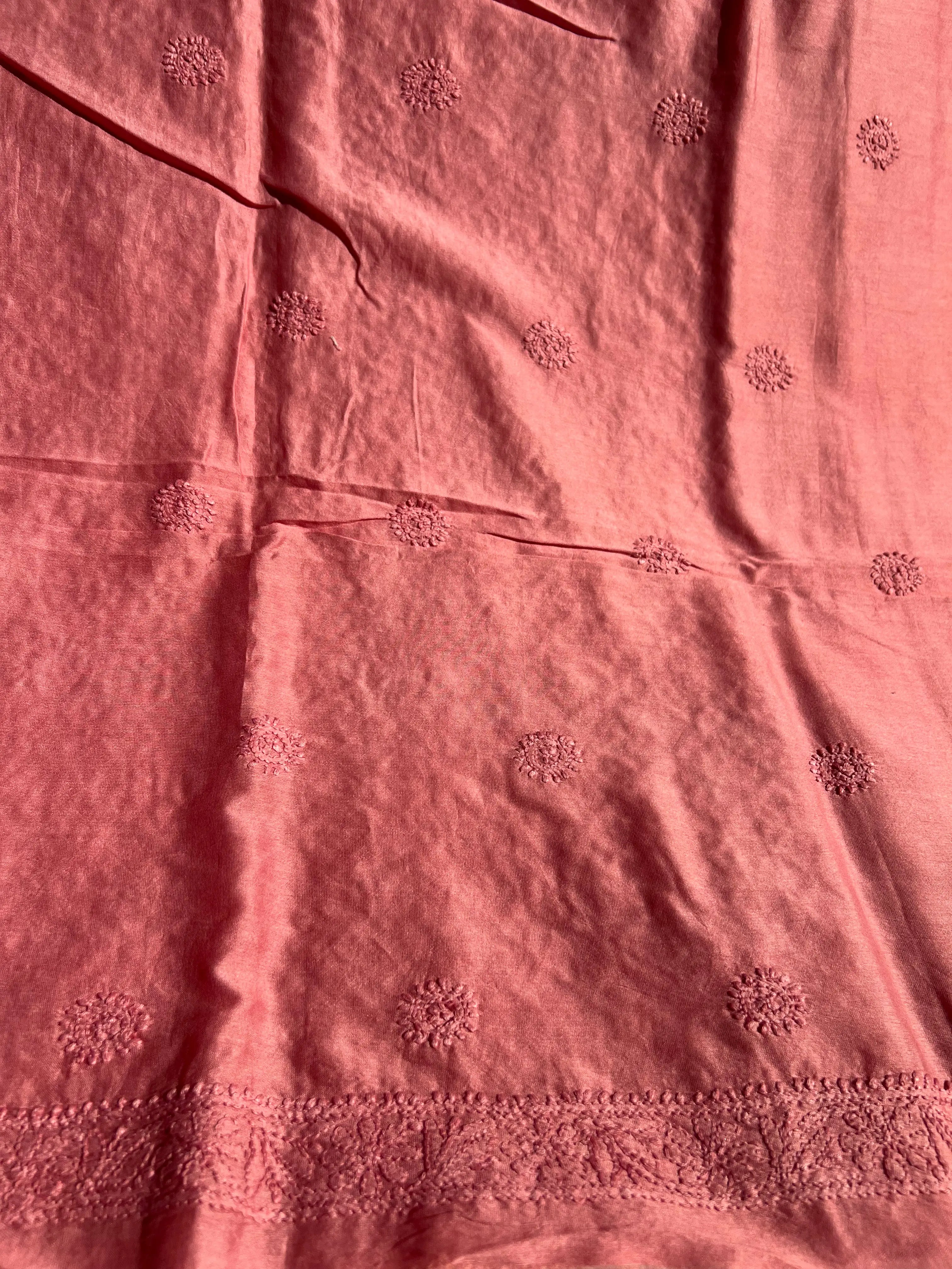 Chanderi Chikankari Kurta Length - Rosewood ARIAA CHIKANKARI