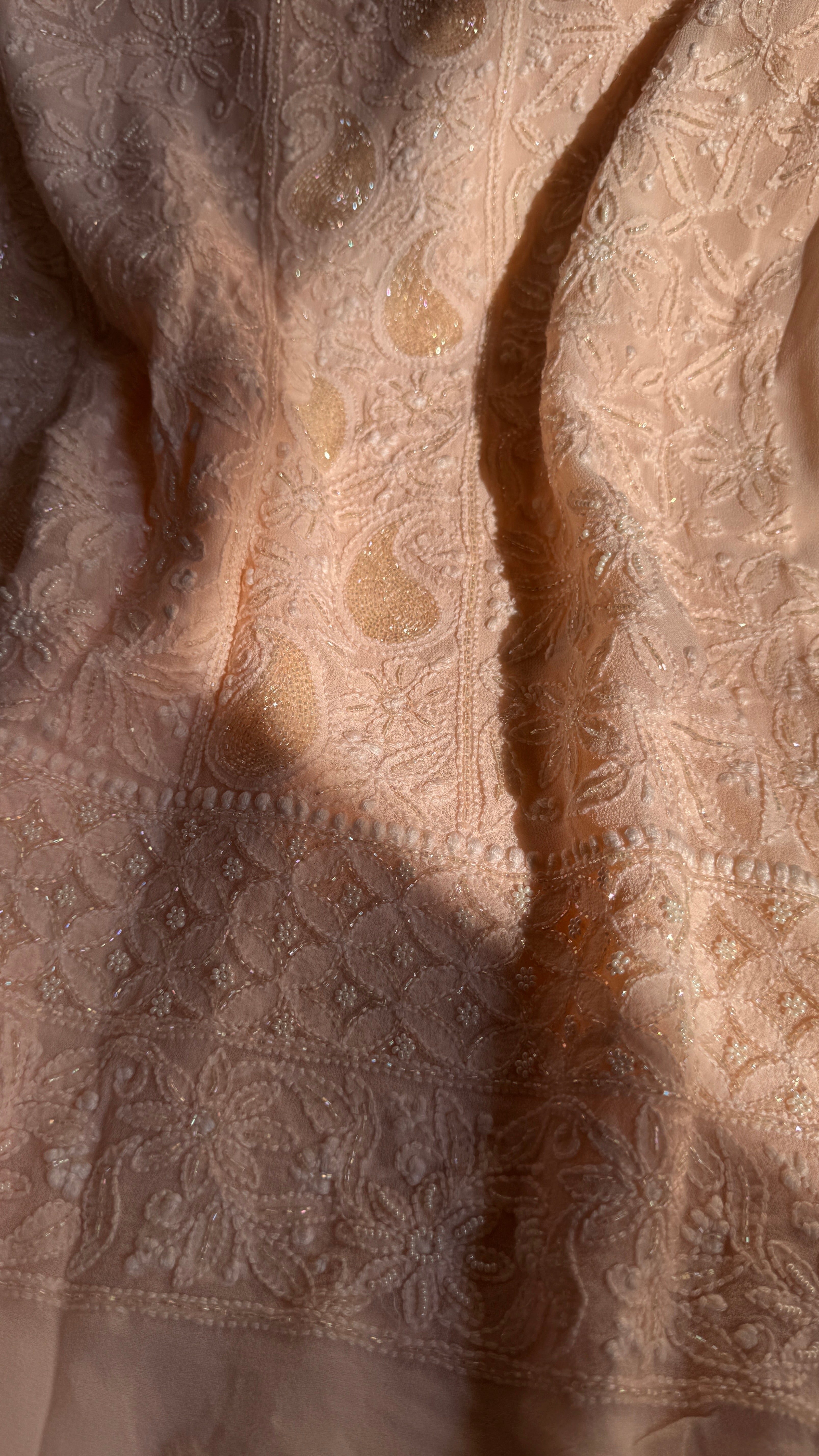 Viscose Chikankari Length with Dupatta - Peach