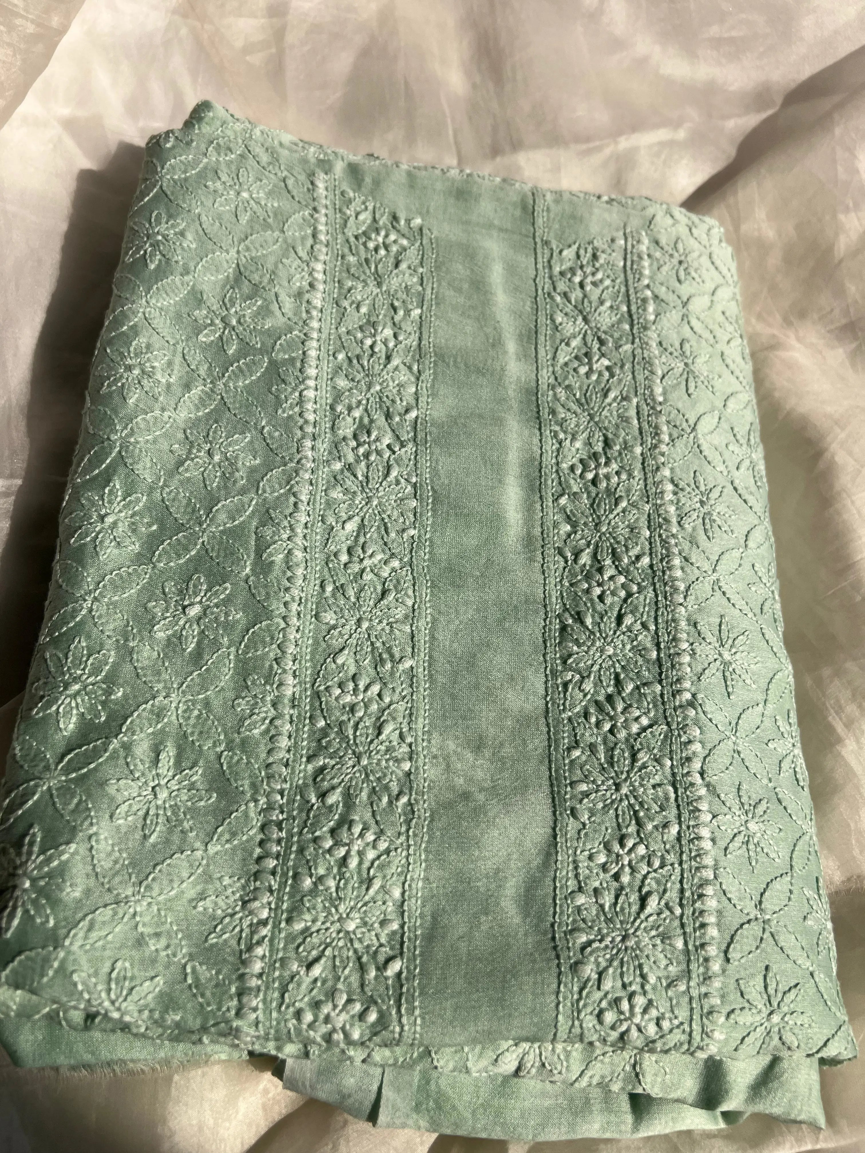 Chanderi Chikankari Kurta Length - Mens- Green ARIAA CHIKANKARI