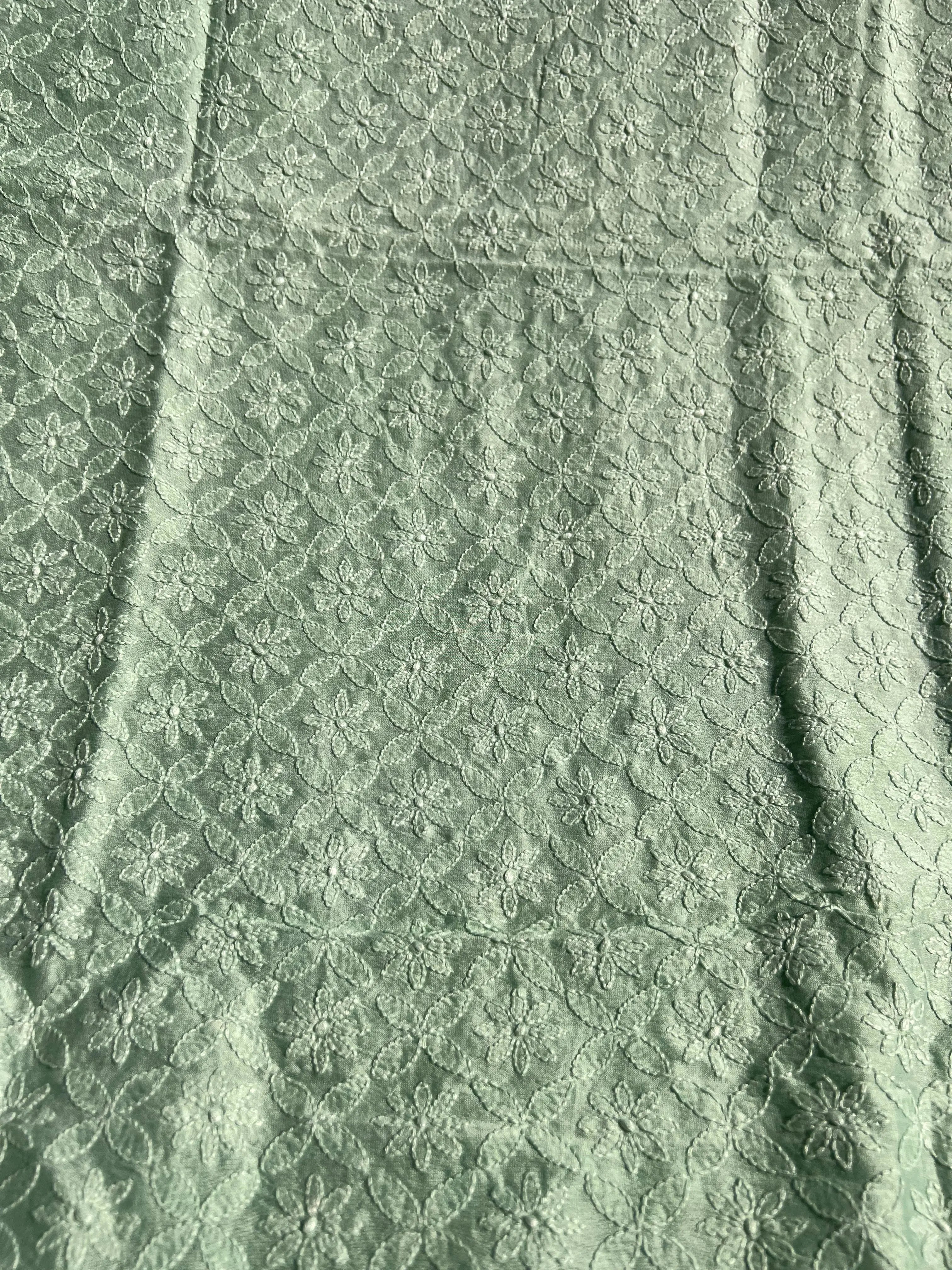 Chanderi Chikankari Kurta Length - Mens- Green ARIAA CHIKANKARI
