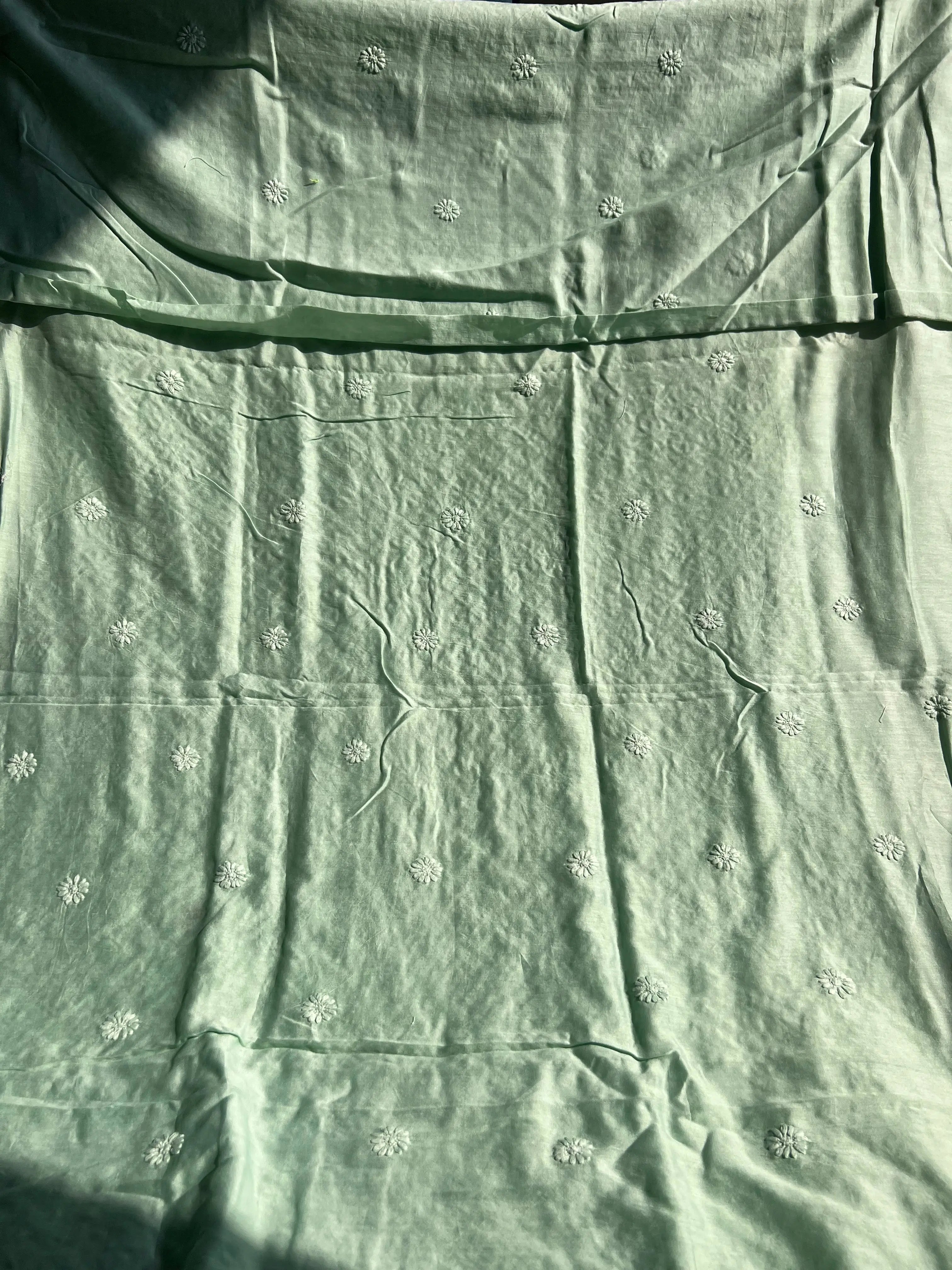 Chanderi Chikankari Kurta Length - Mens- Green ARIAA CHIKANKARI