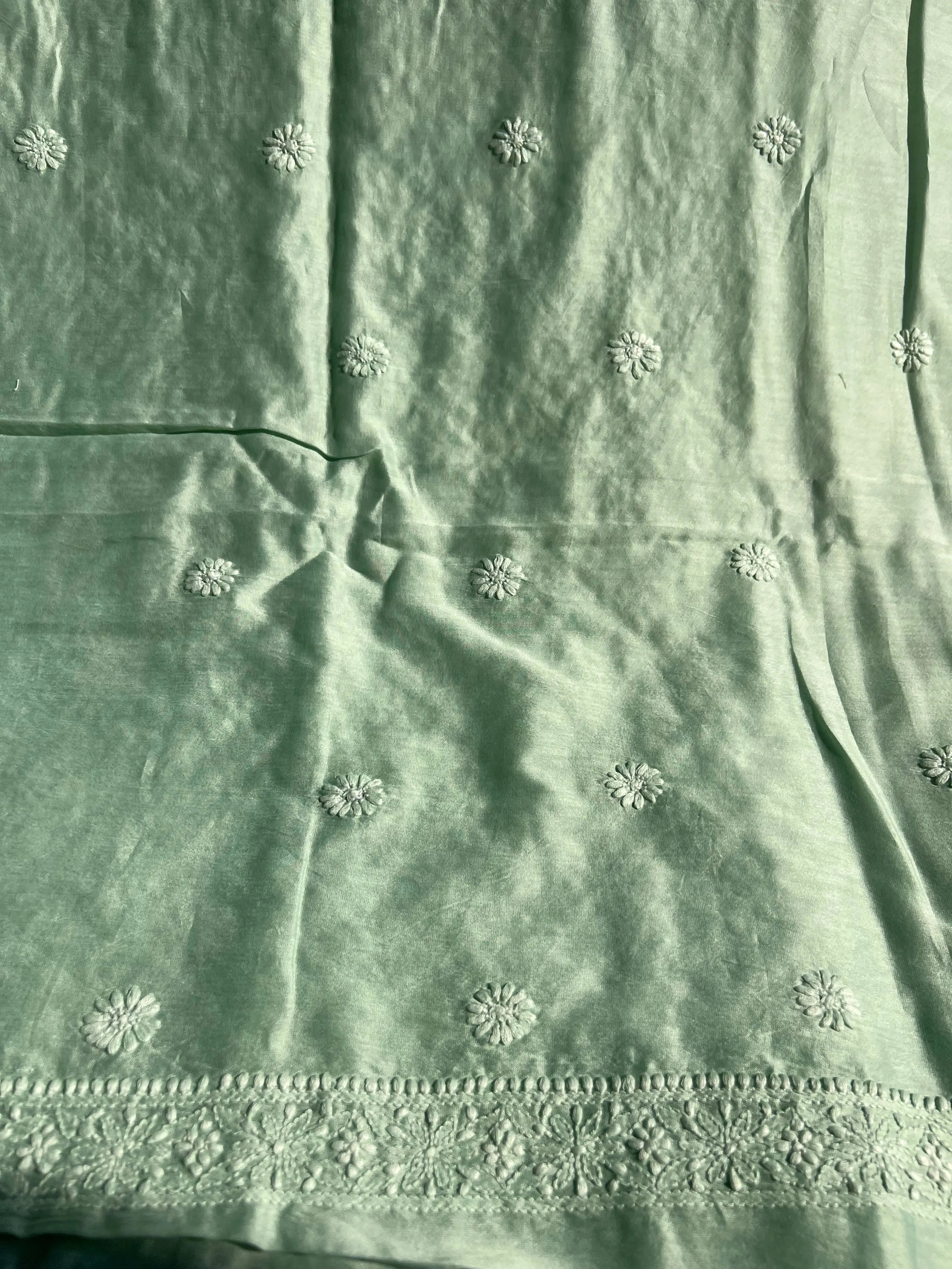 Chanderi Chikankari Kurta Length - Mens- Green ARIAA CHIKANKARI