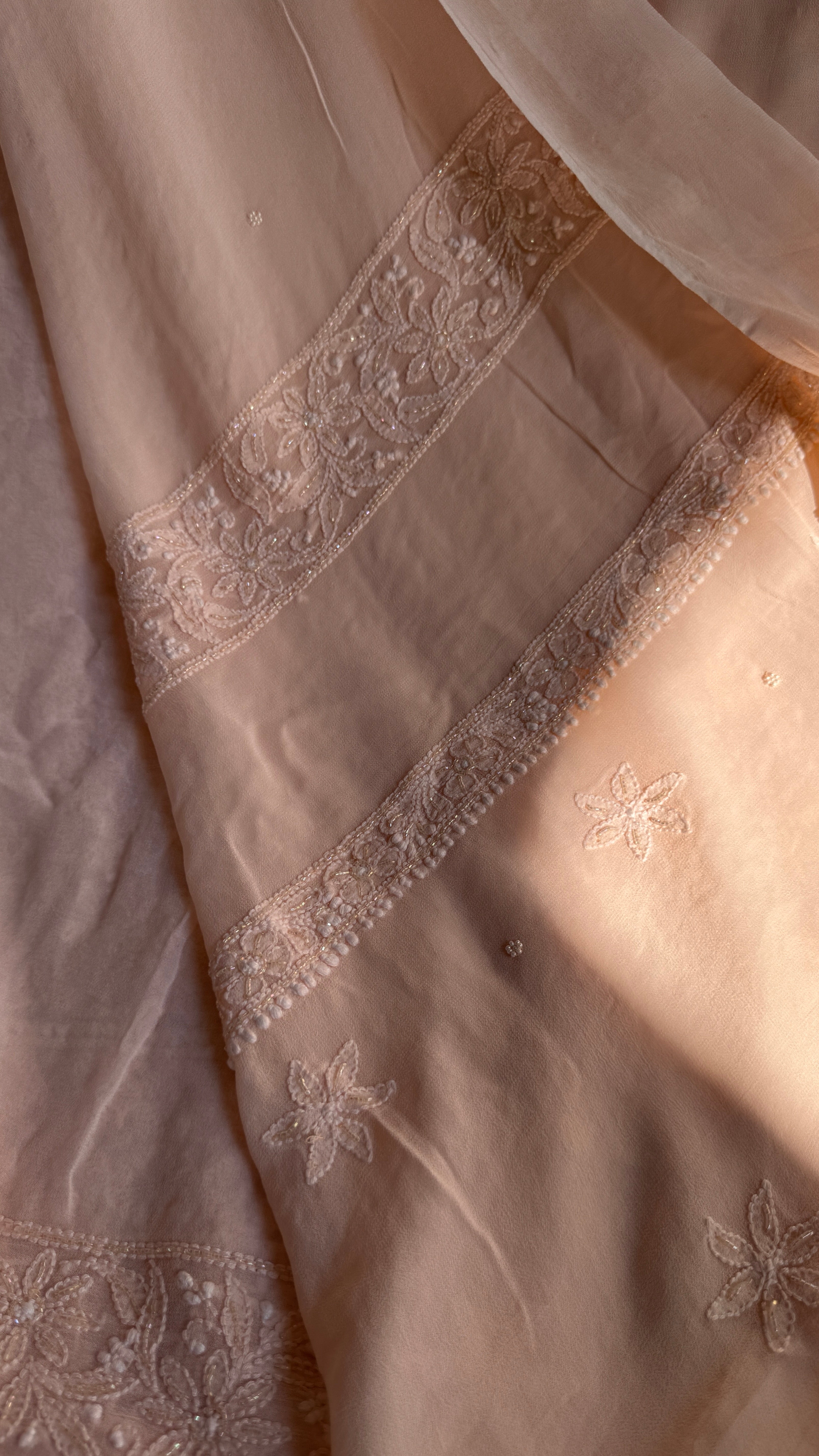 Viscose Chikankari Length with Dupatta - Peach