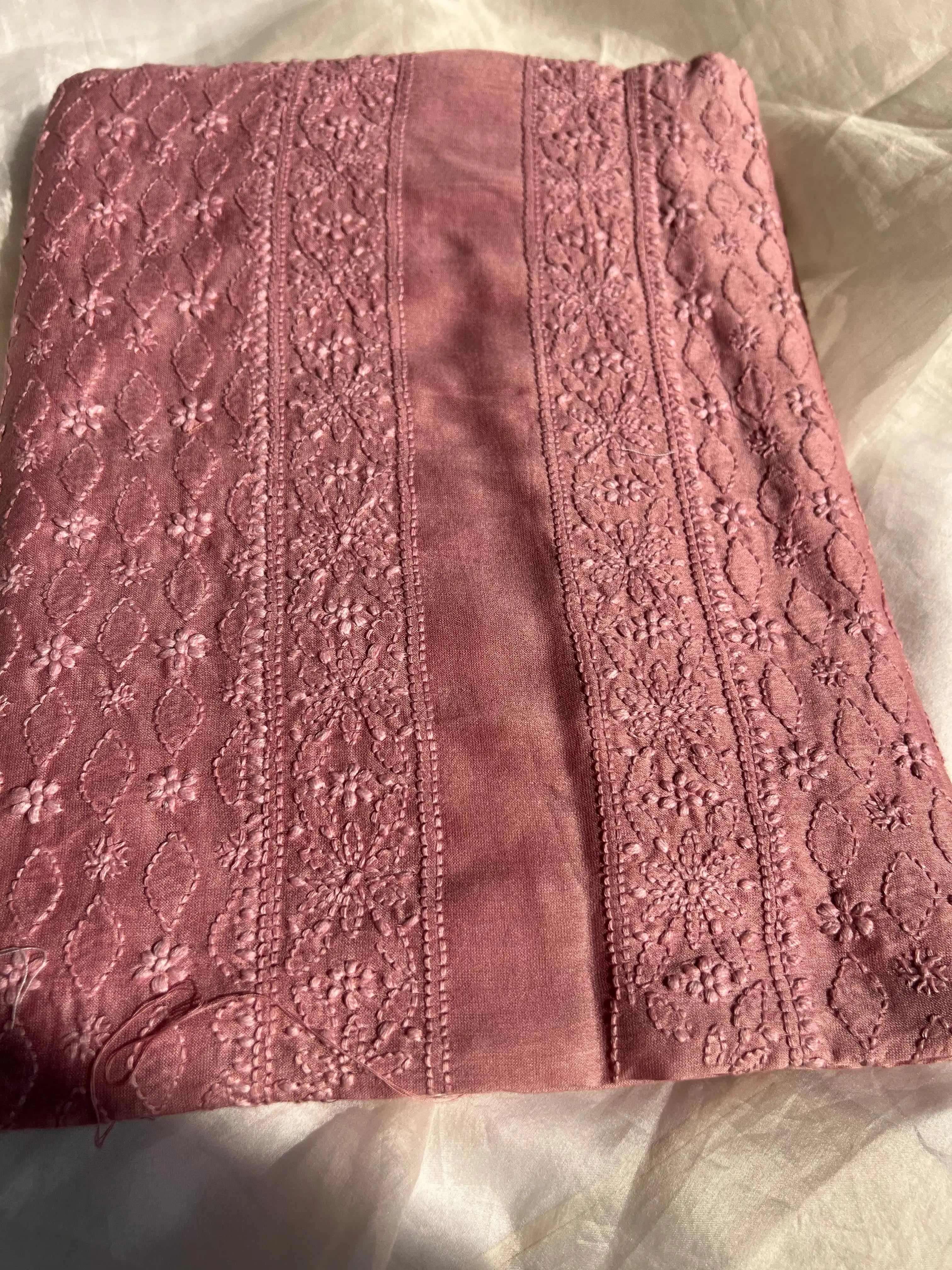 Chanderi Chikankari Kurta Length - Mens- Rosewood ARIAA CHIKANKARI