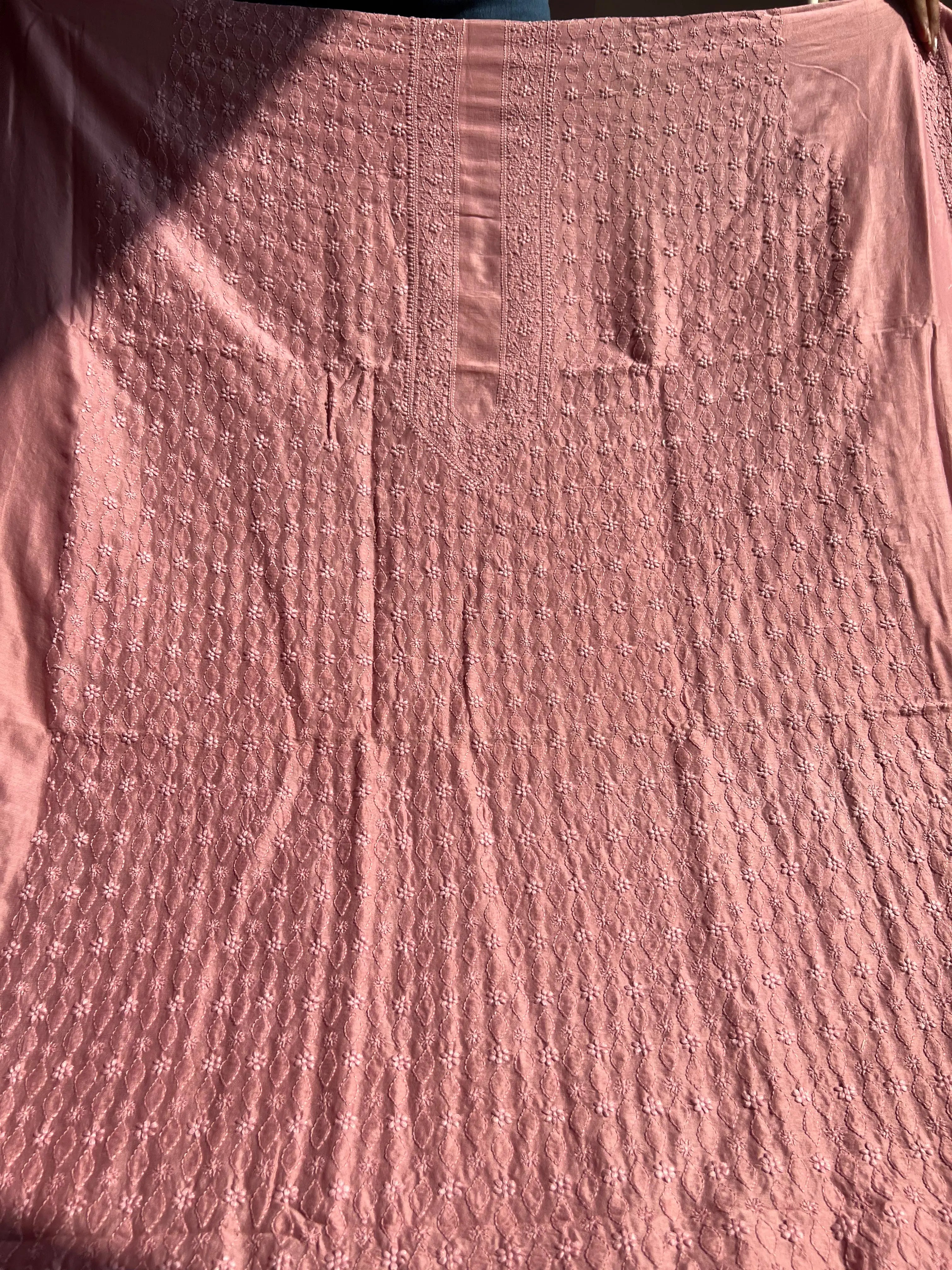 Chanderi Chikankari Kurta Length - Mens- Rosewood ARIAA CHIKANKARI