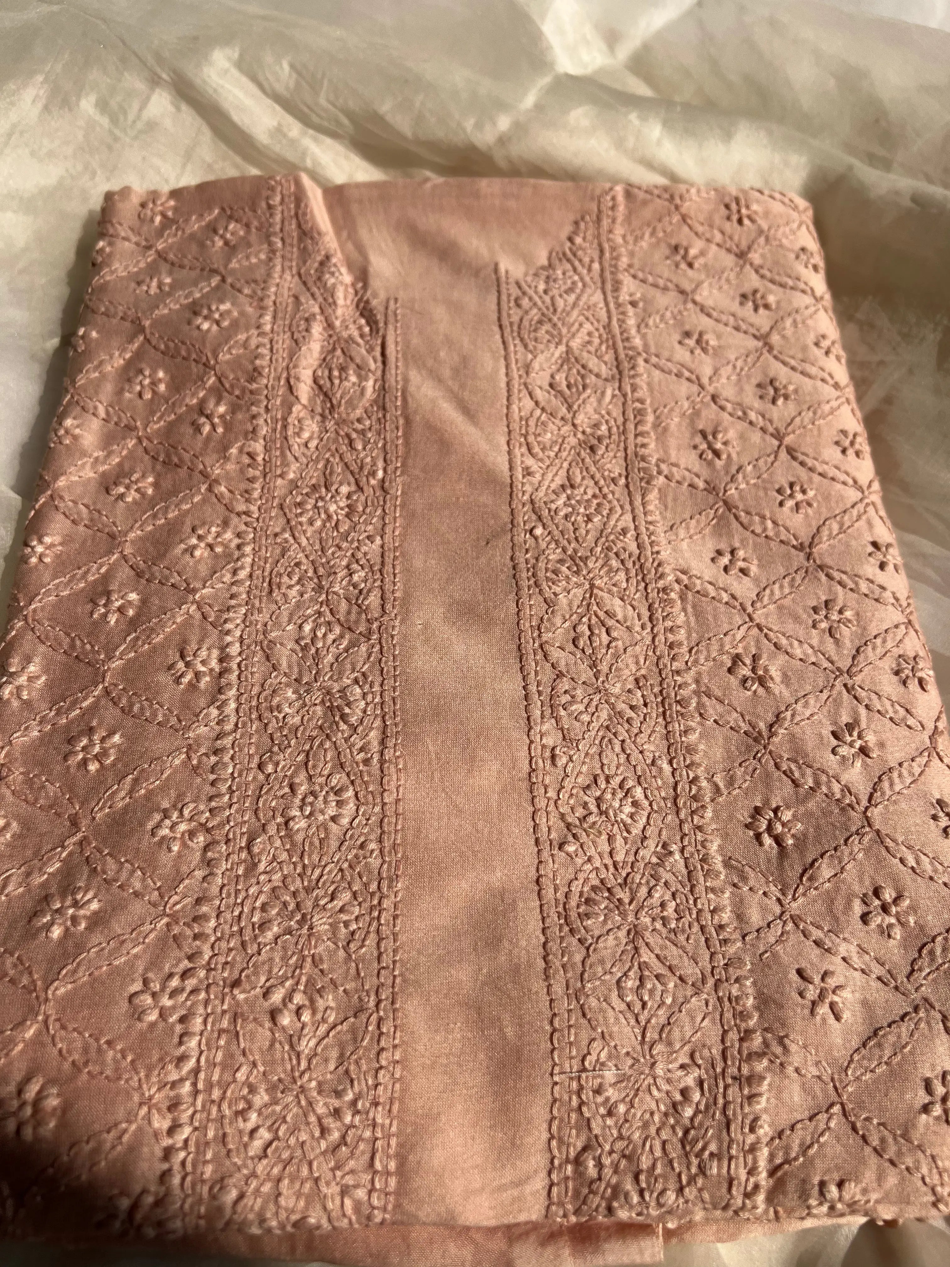 Chanderi Chikankari Kurta Length - Mens-Beige ARIAA CHIKANKARI