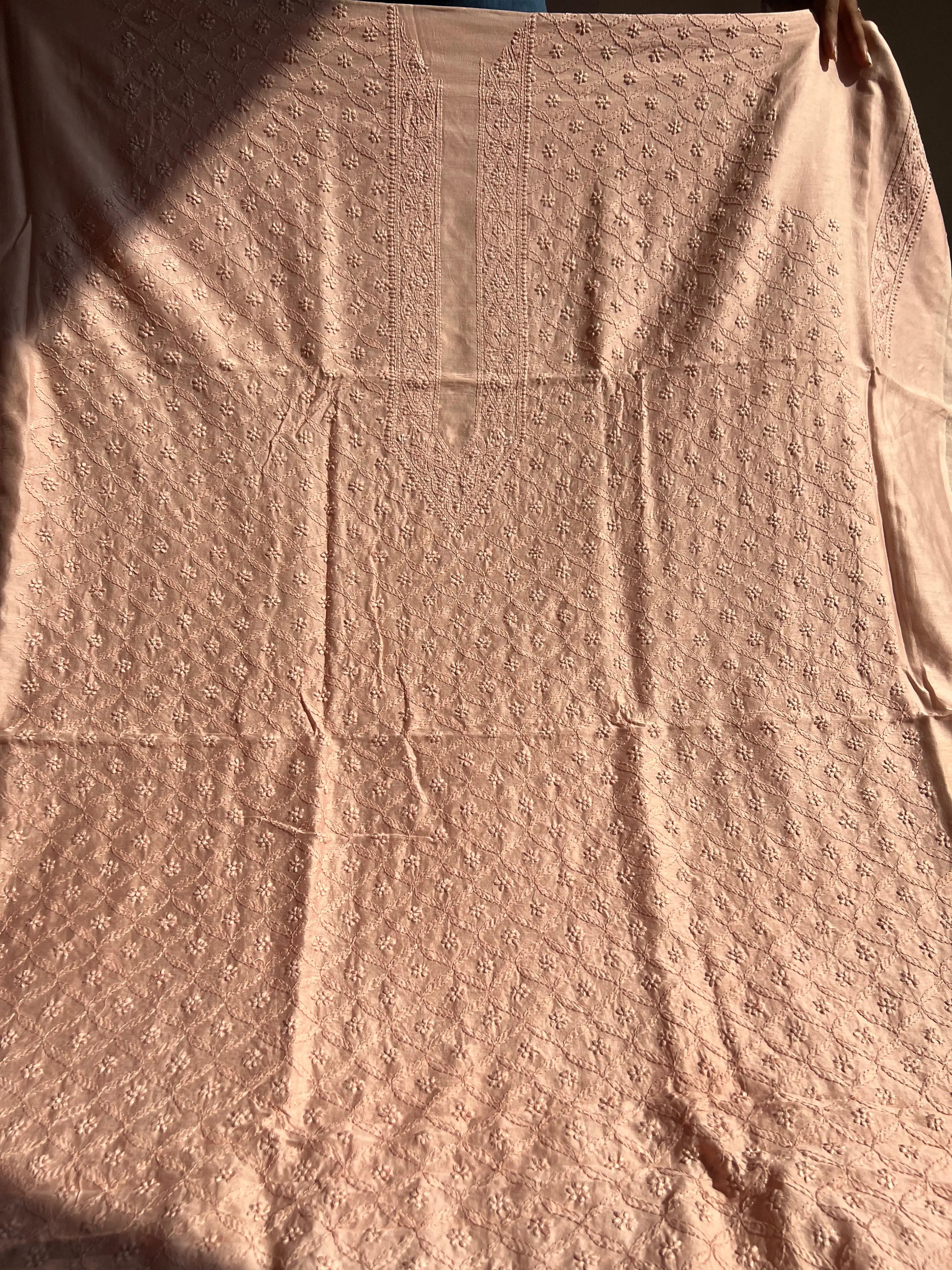 Chanderi Chikankari Kurta Length - Mens-Beige ARIAA CHIKANKARI