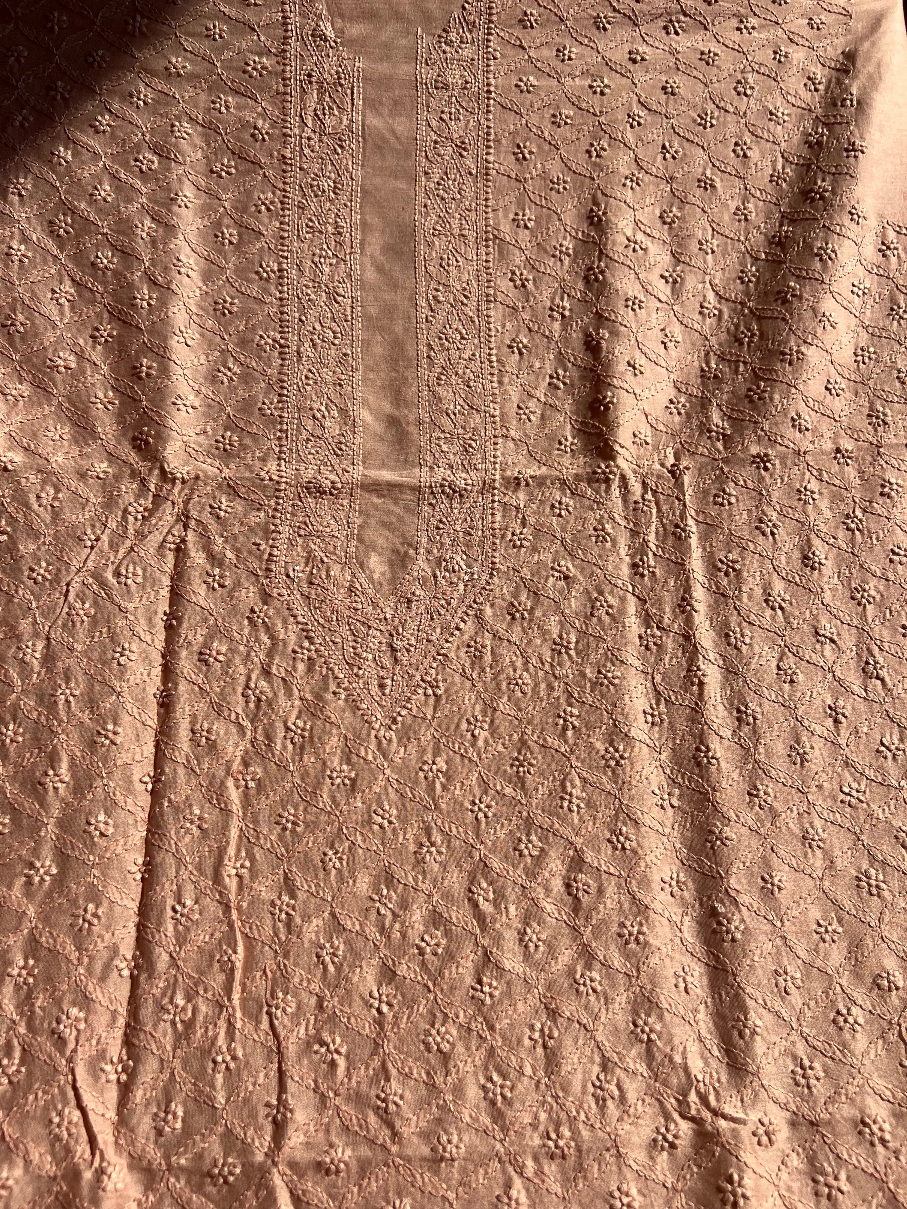 Chanderi Chikankari Kurta Length - Mens-Beige ARIAA CHIKANKARI