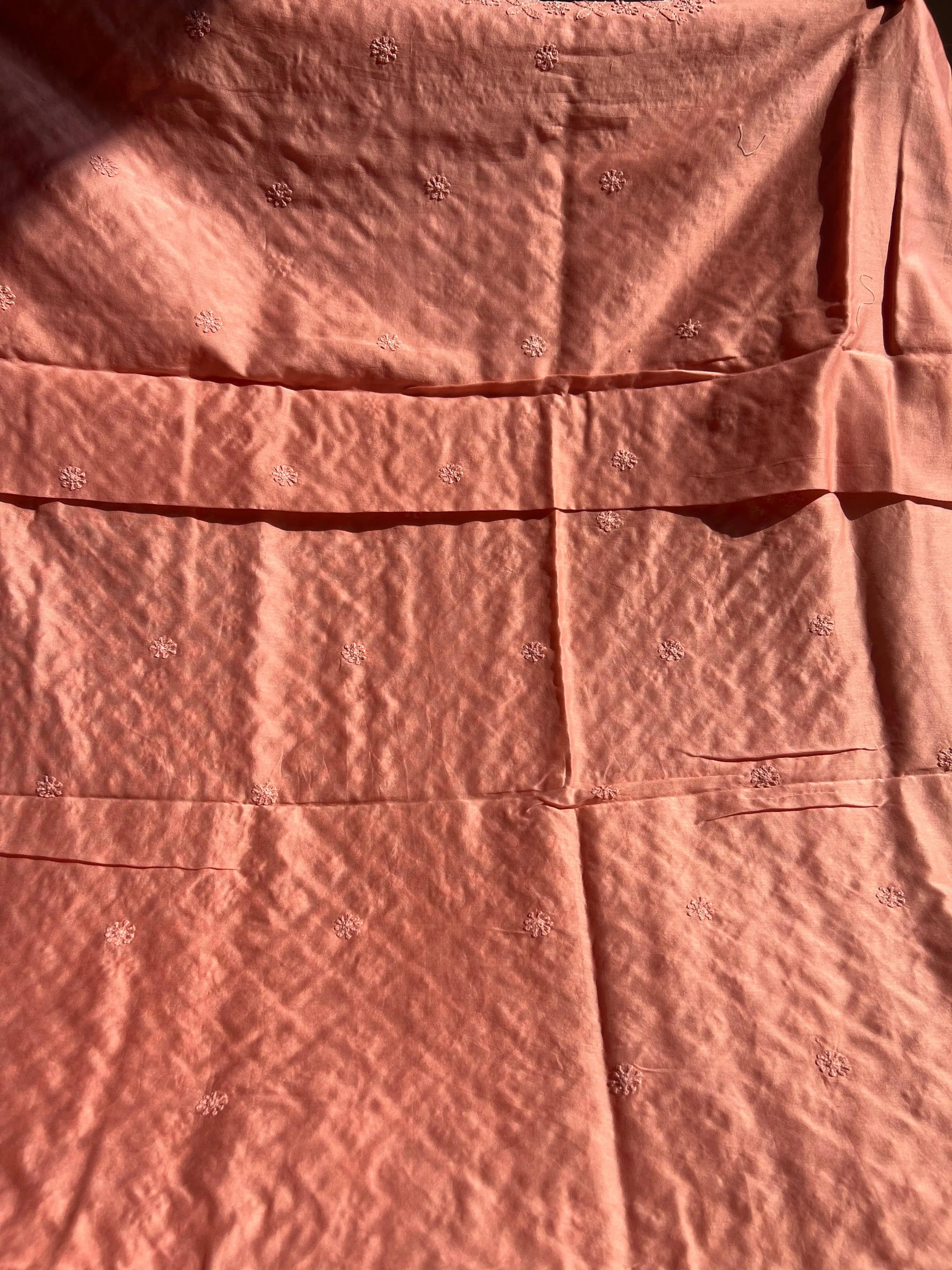 Chanderi Chikankari Kurta Length - Mens- Deep Peach ARIAA CHIKANKARI