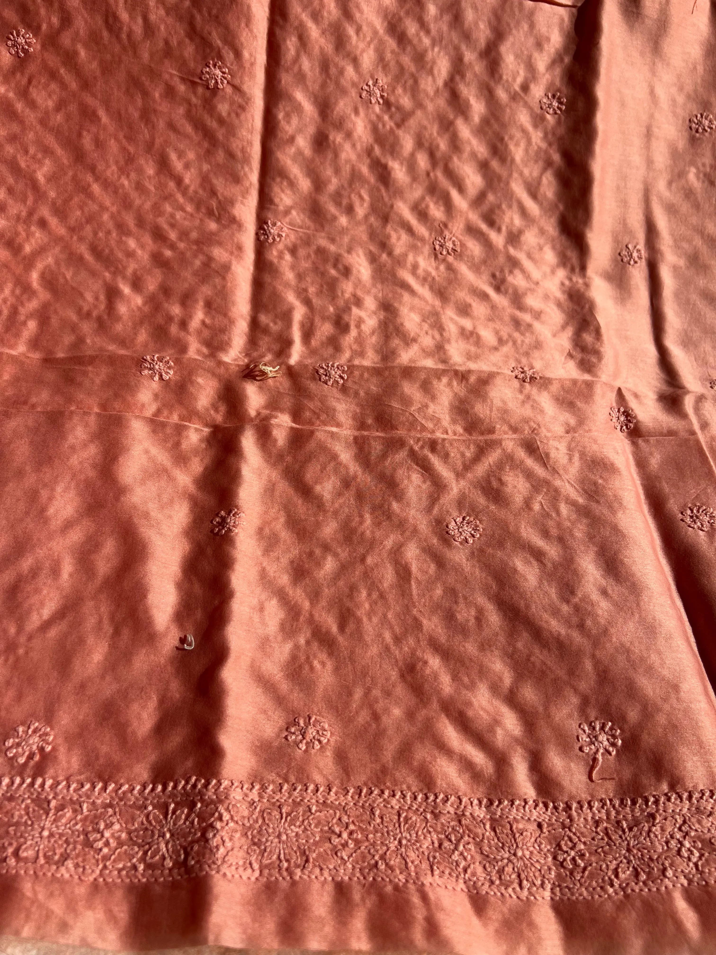 Chanderi Chikankari Kurta Length - Mens- Deep Peach ARIAA CHIKANKARI