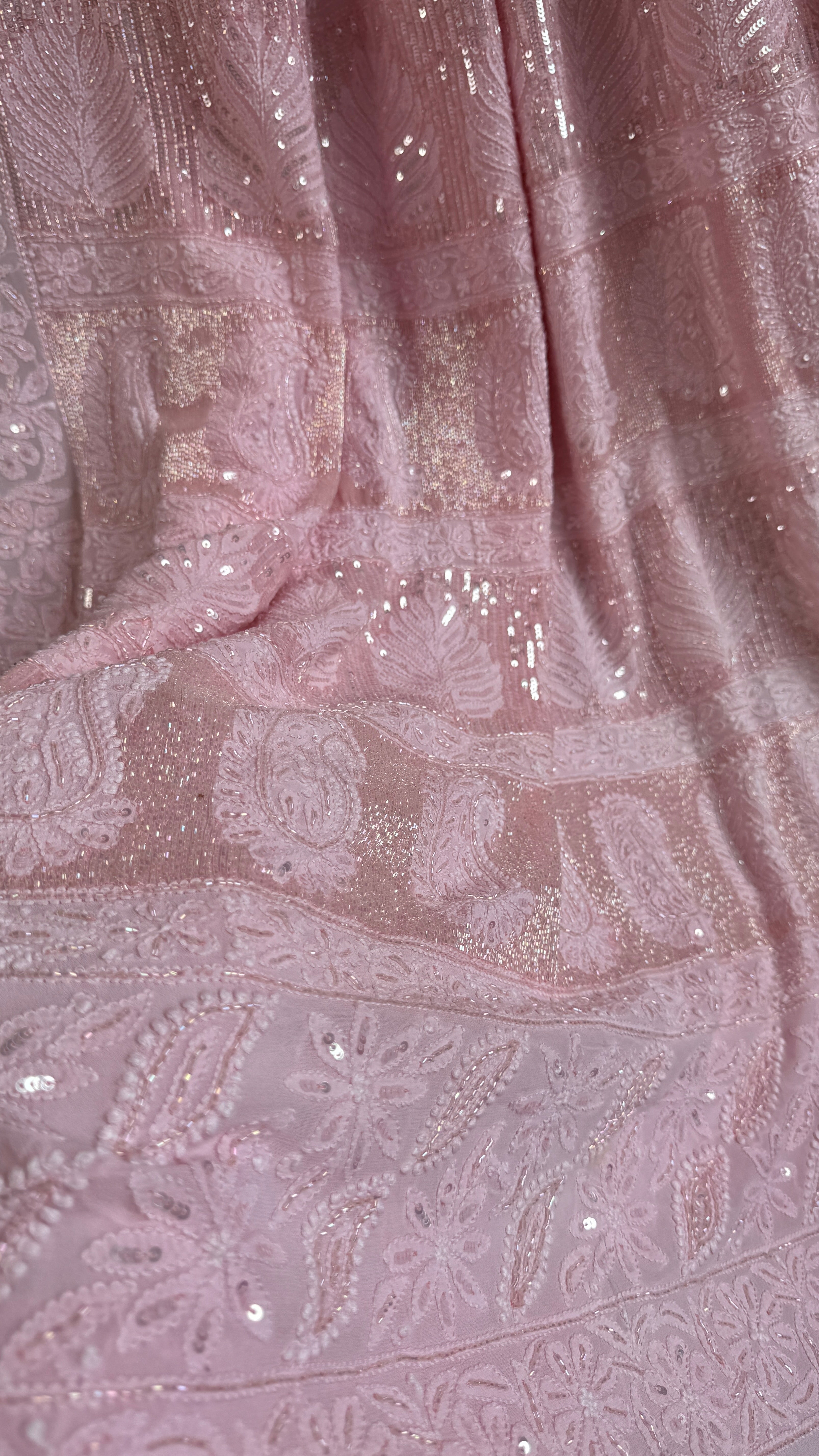 Viscose Chikankari saree with Pearl embellishments - Pink