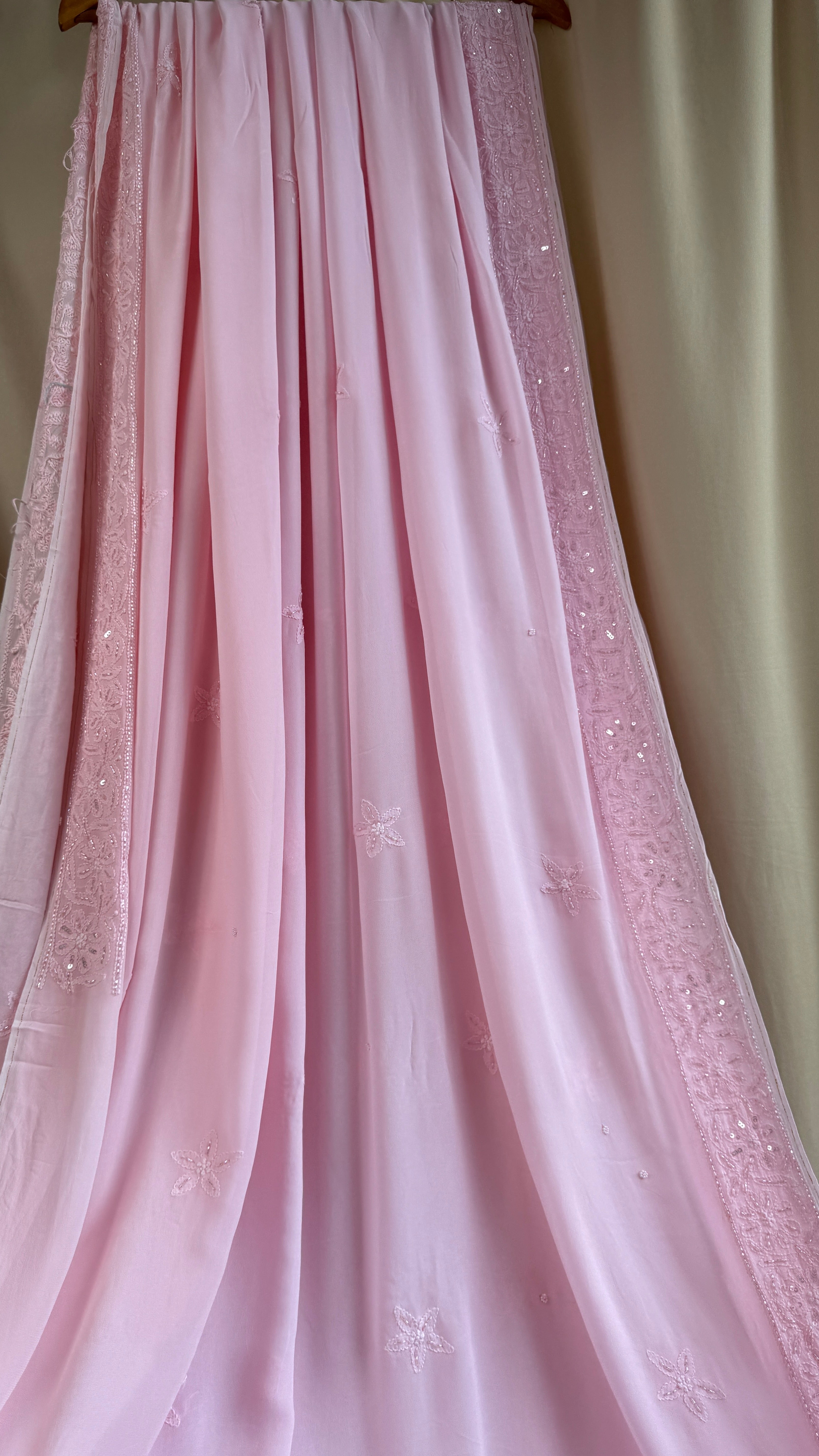 Viscose Chikankari saree with Pearl embellishments - Pink