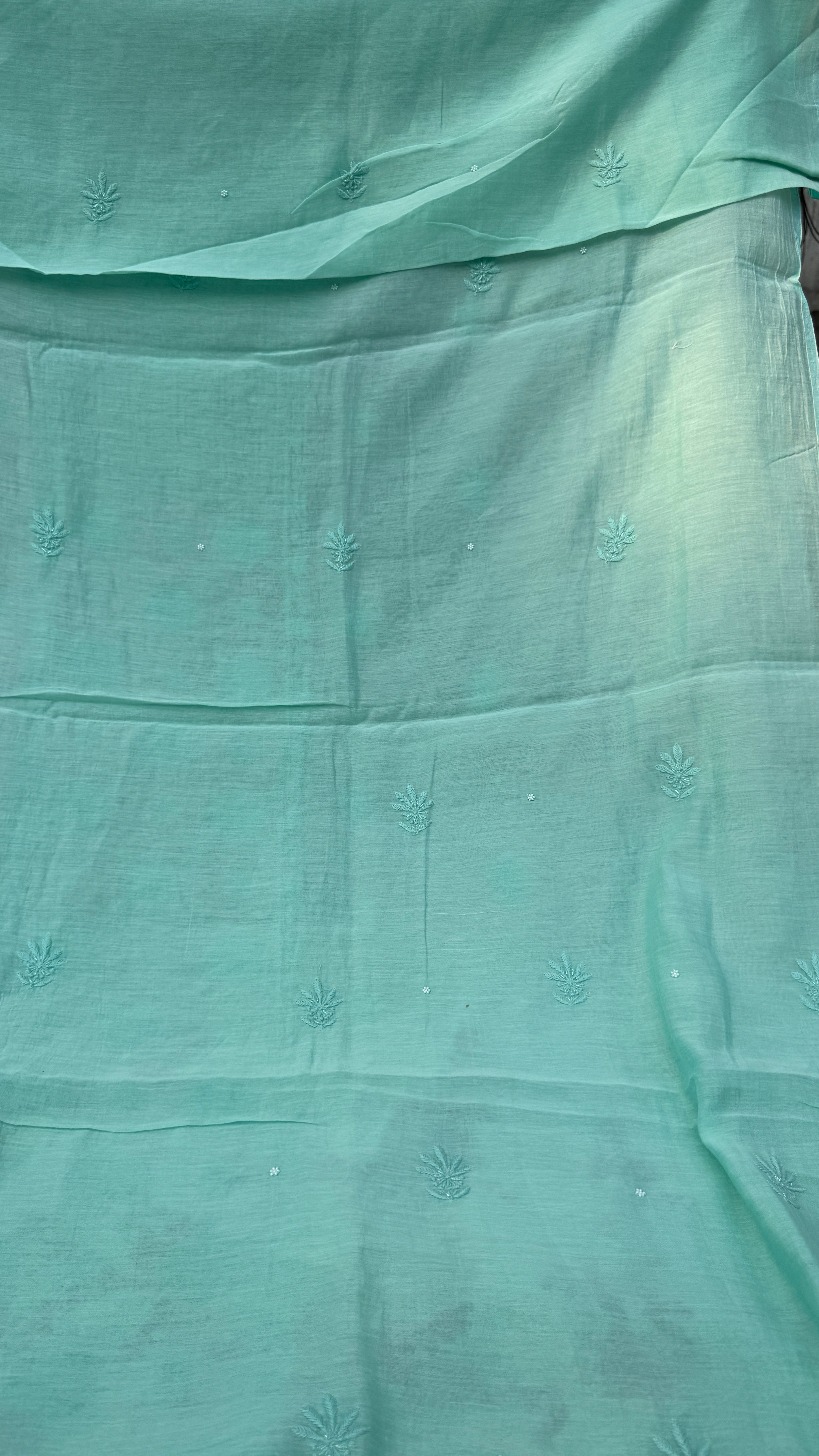 Mul Chanderi Chikankari - Heavy Unstitched Set - Green