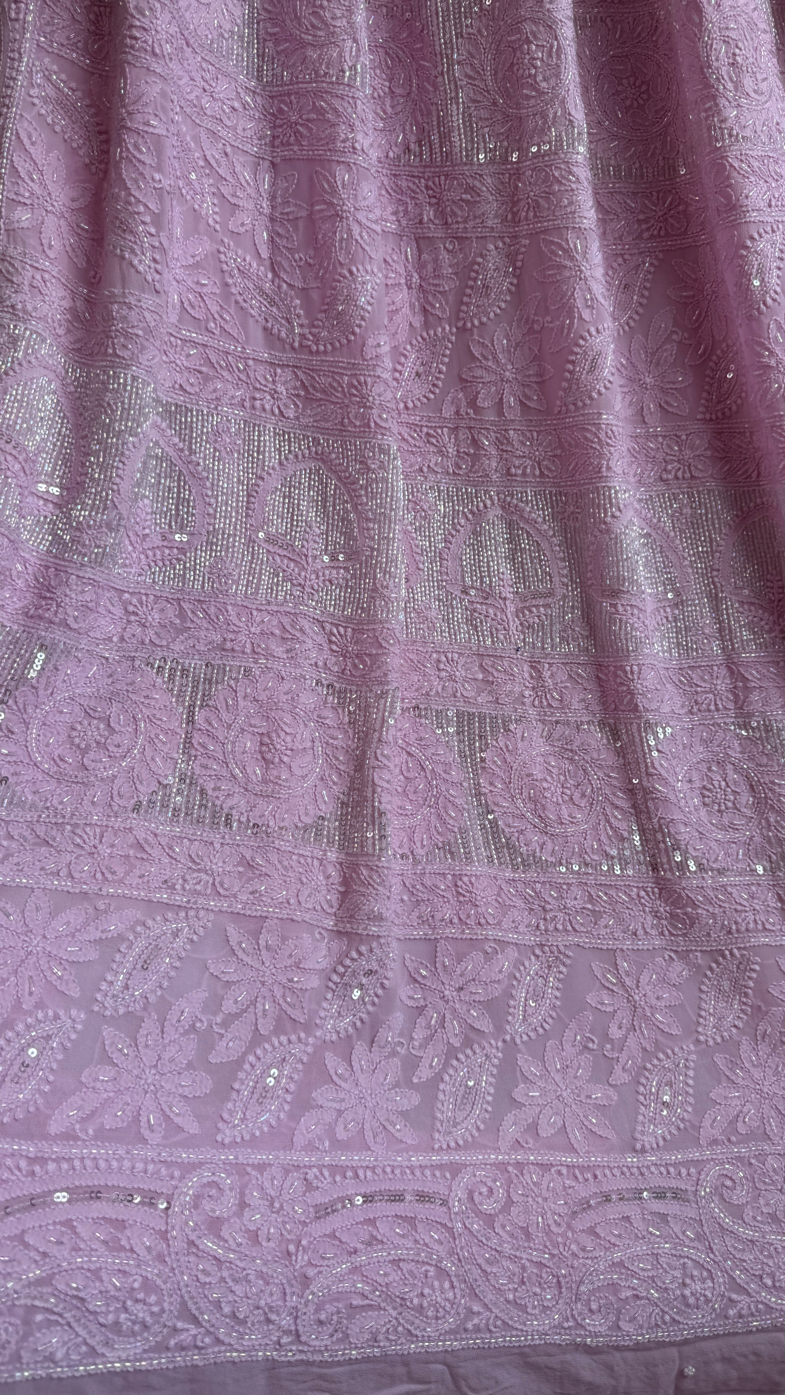 Viscose Chikankari saree with Pearl embellishments - Pink