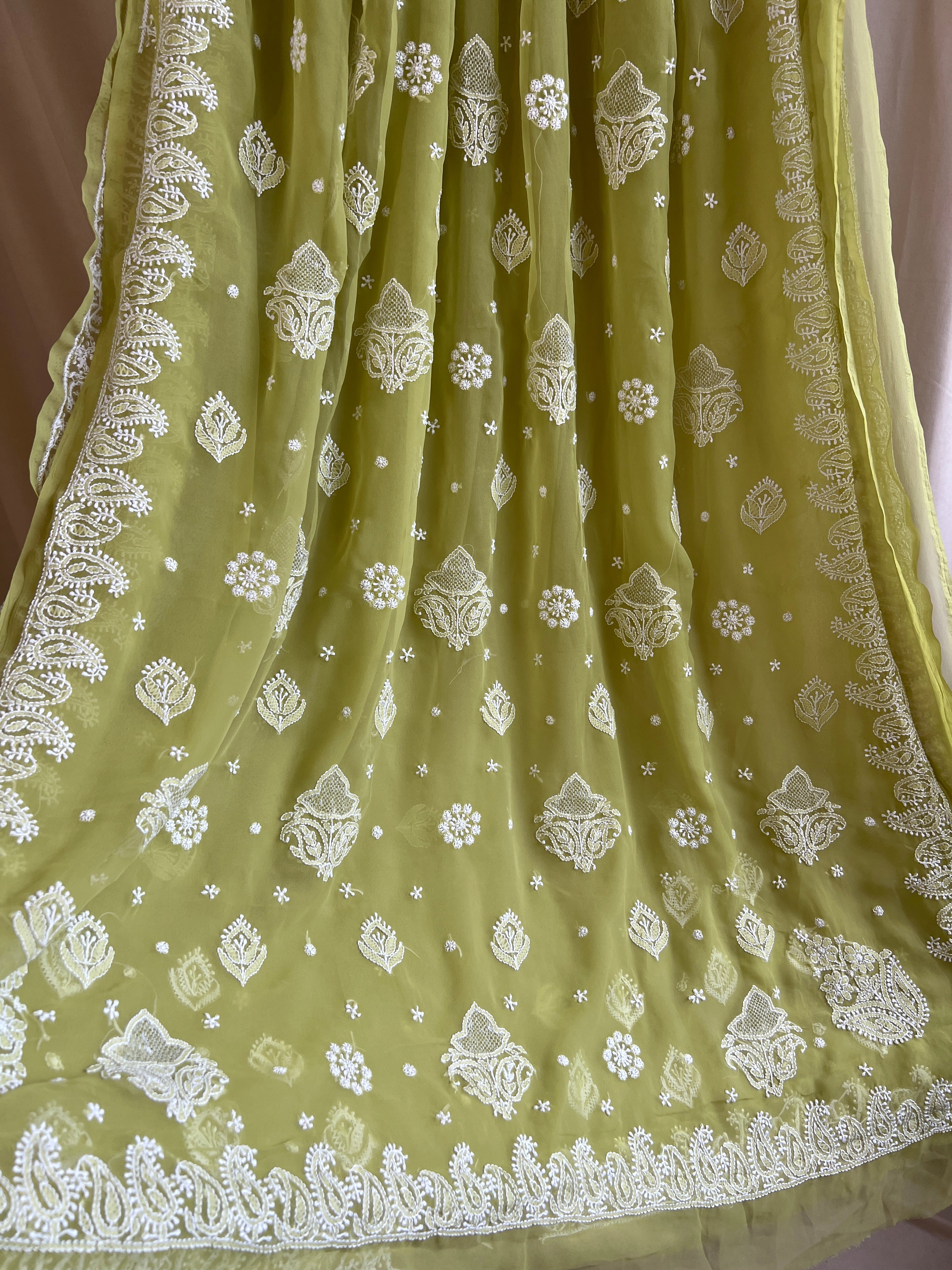 Georgette Chikankari saree in Green ARIAA CHIKANKARI