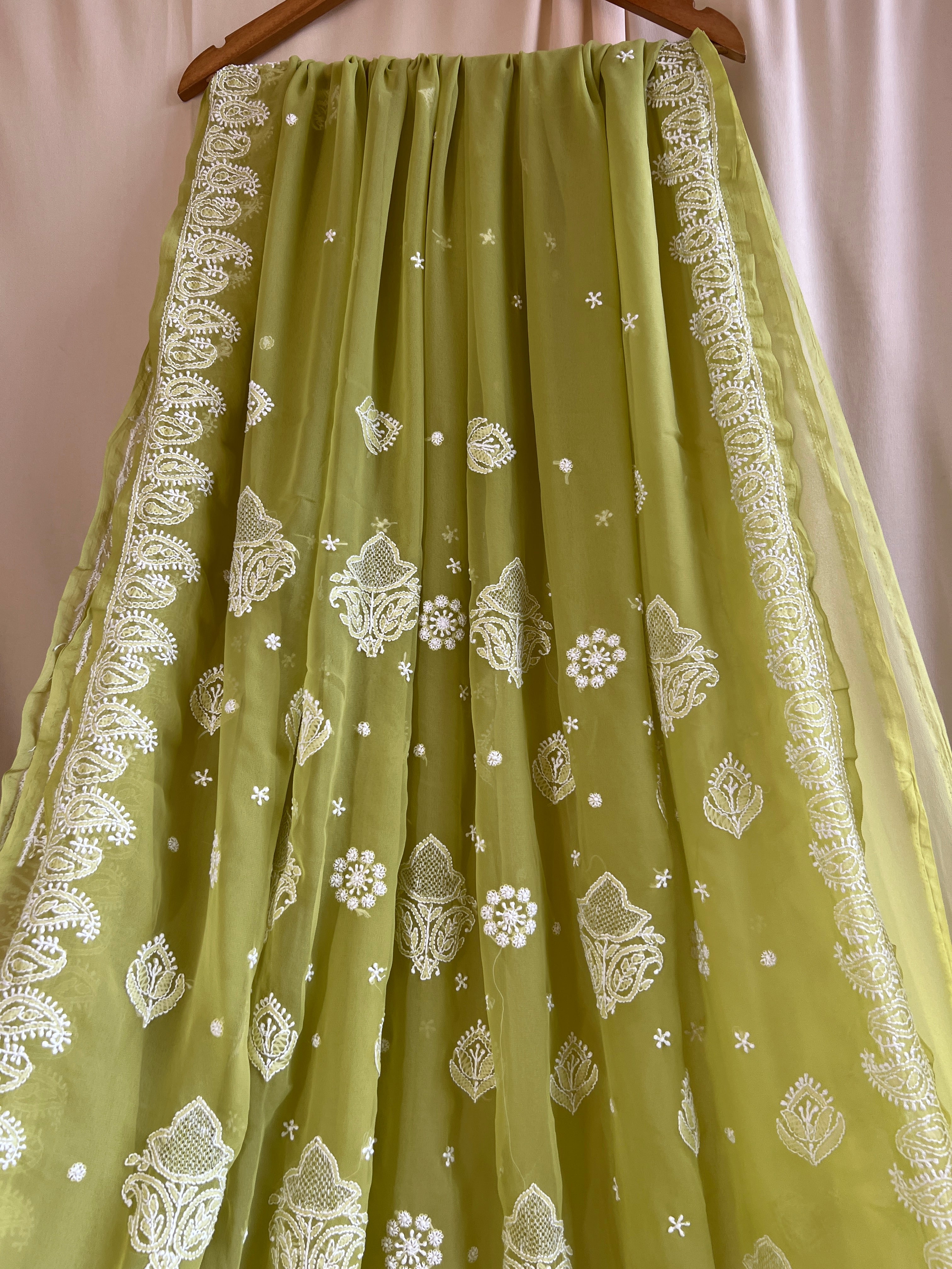 Georgette Chikankari saree in Green ARIAA CHIKANKARI