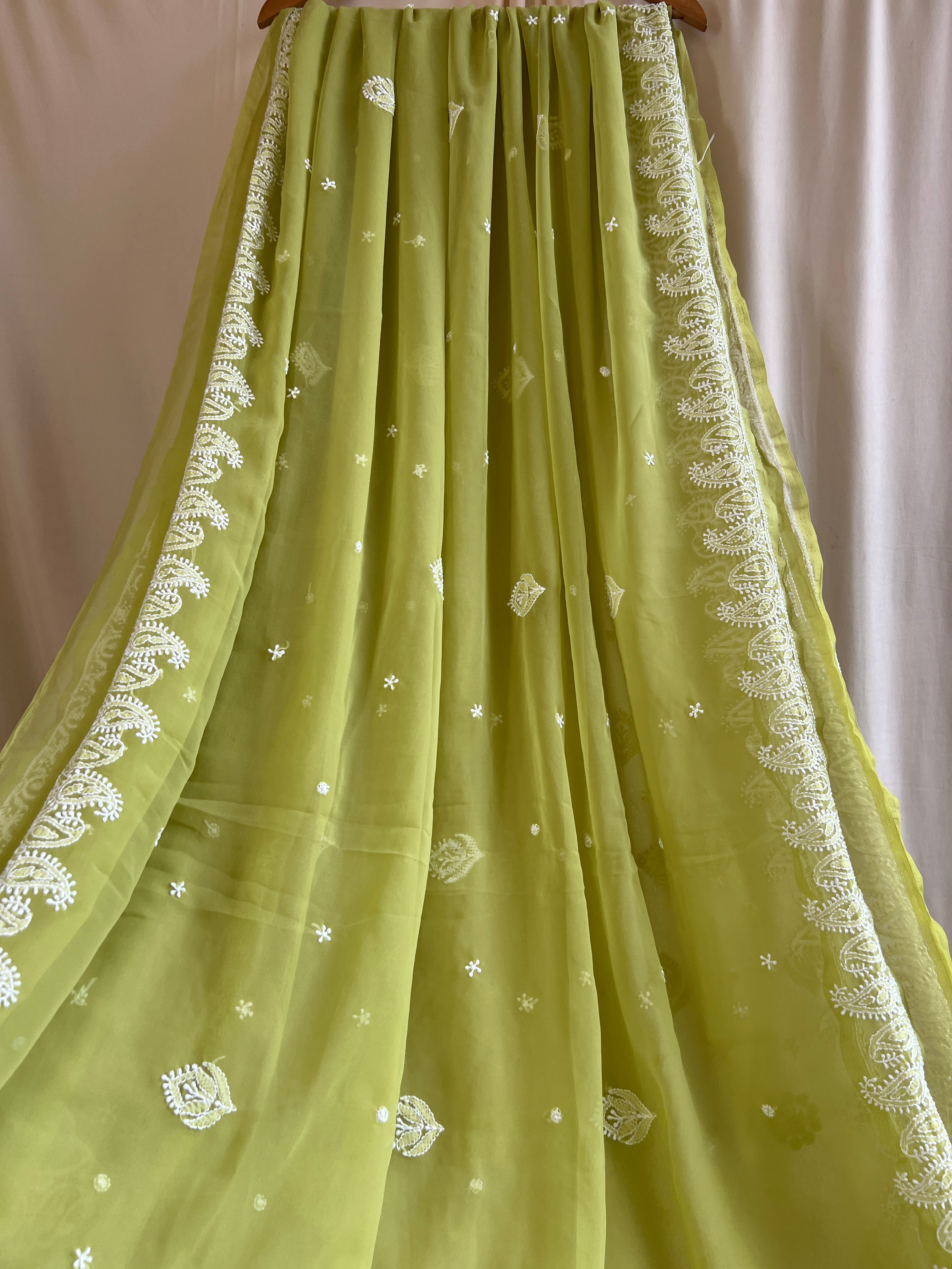 Georgette Chikankari saree in Green ARIAA CHIKANKARI