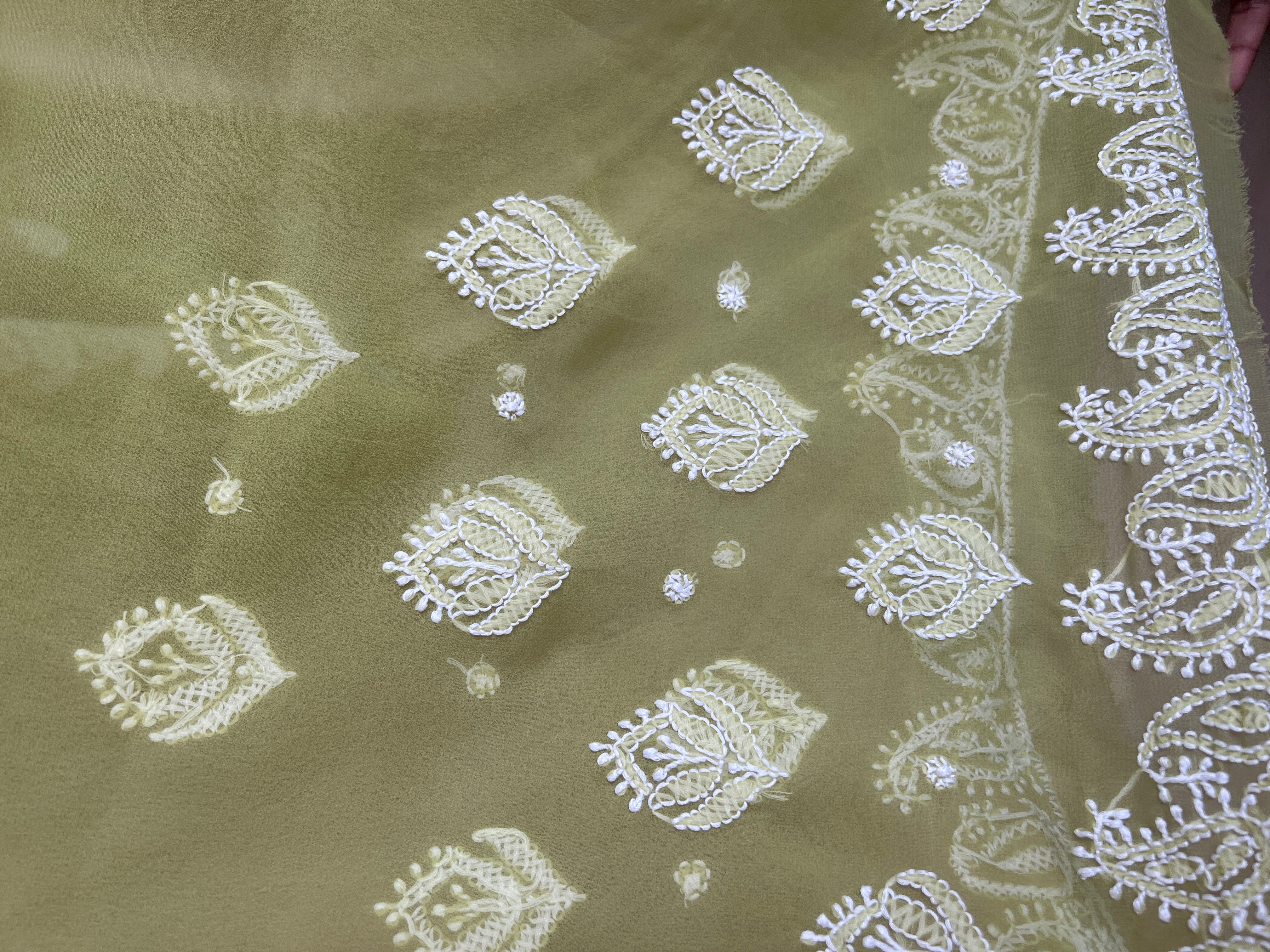 Georgette Chikankari saree in Green ARIAA CHIKANKARI