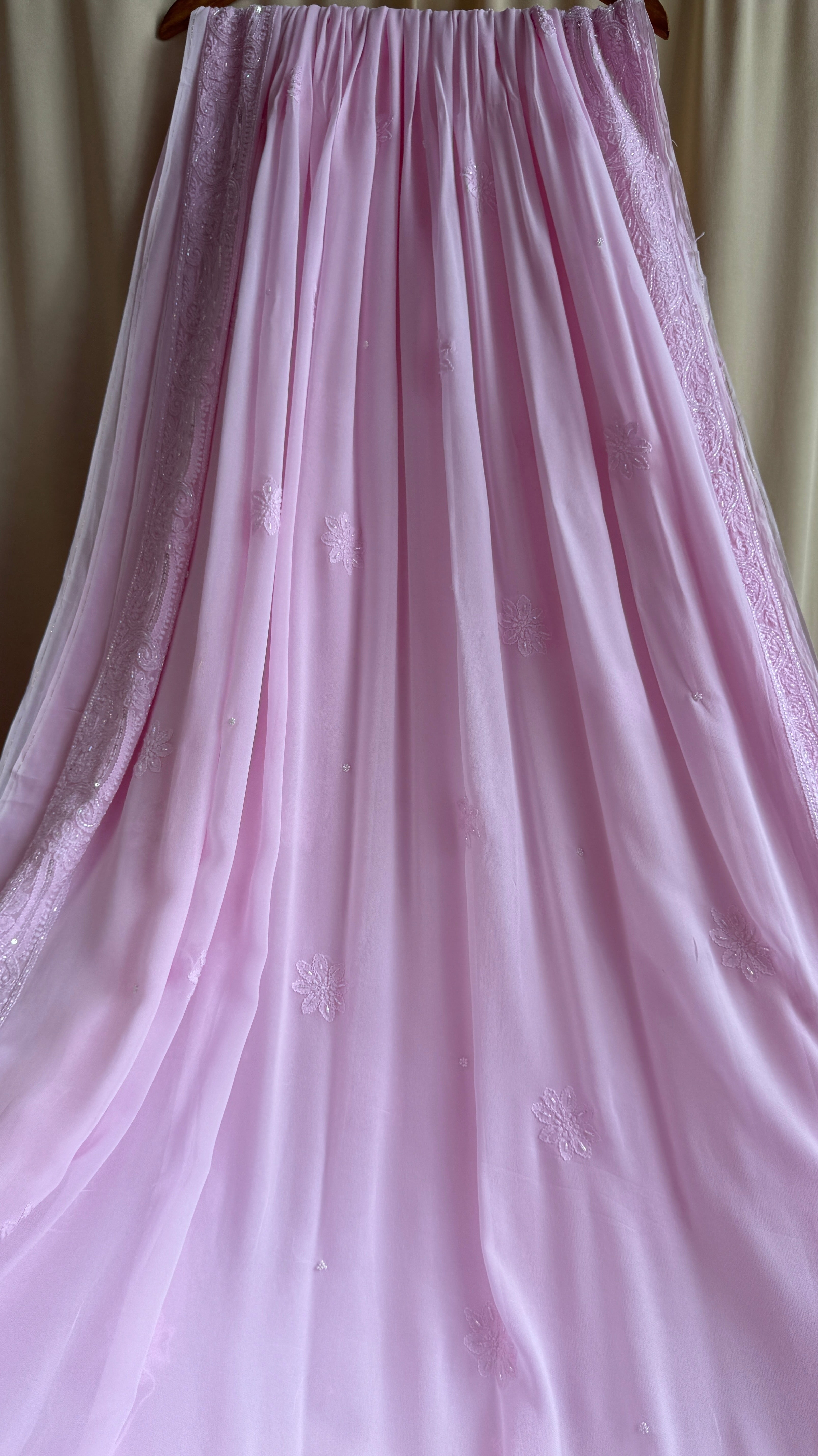 Viscose Chikankari saree with Pearl embellishments - Pink