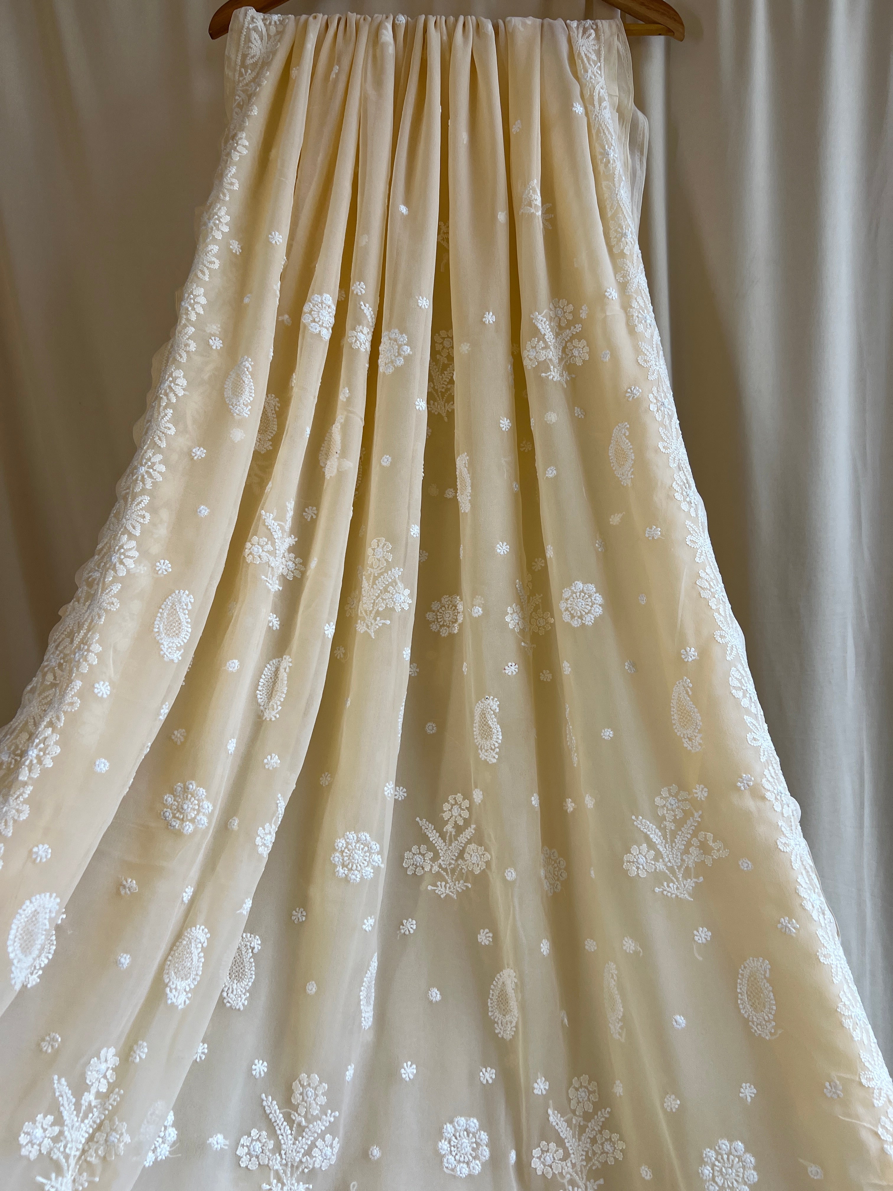 Georgette Chikankari saree in Cream ARIAA CHIKANKARI
