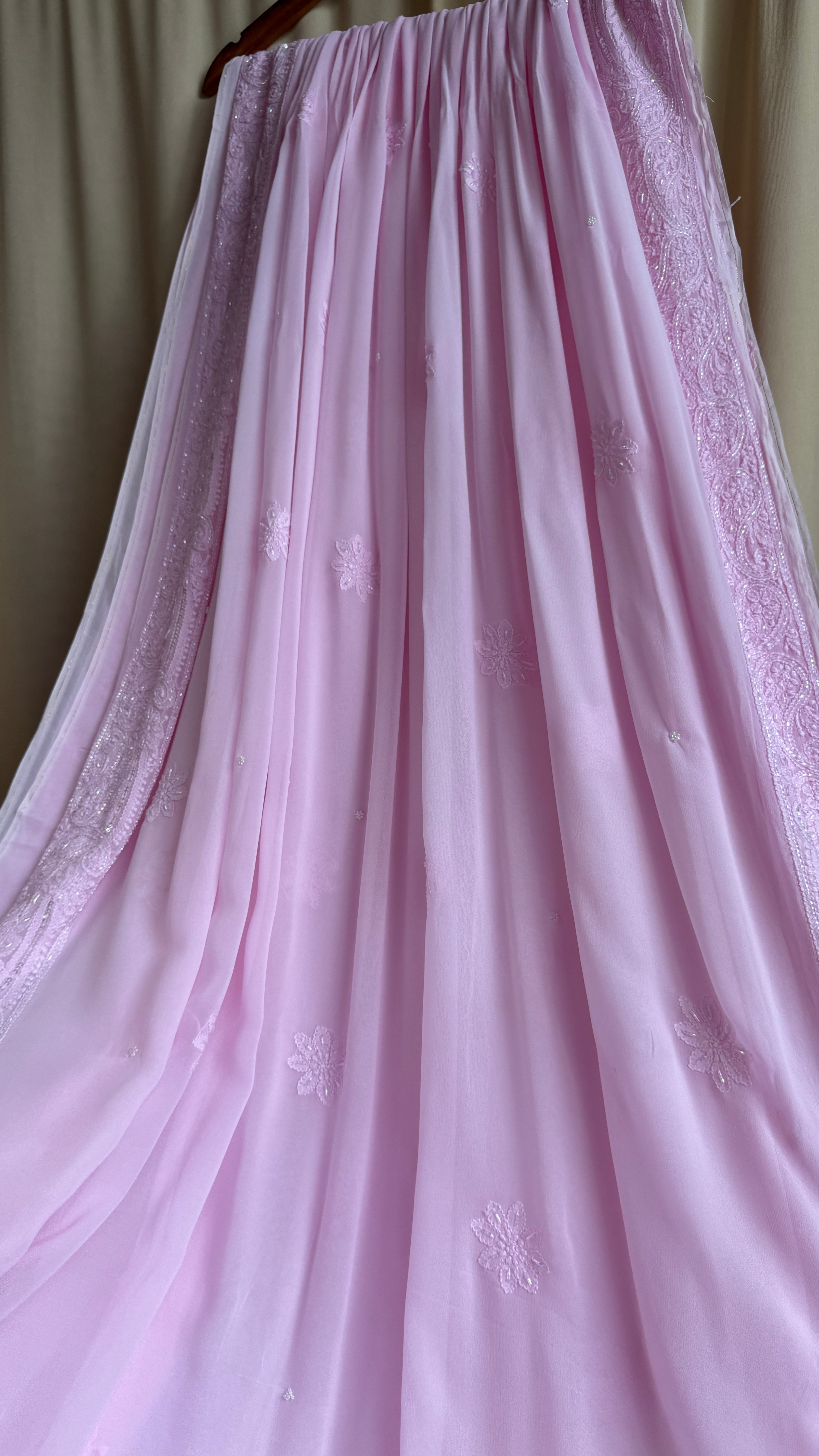 Viscose Chikankari saree with Pearl embellishments - Pink