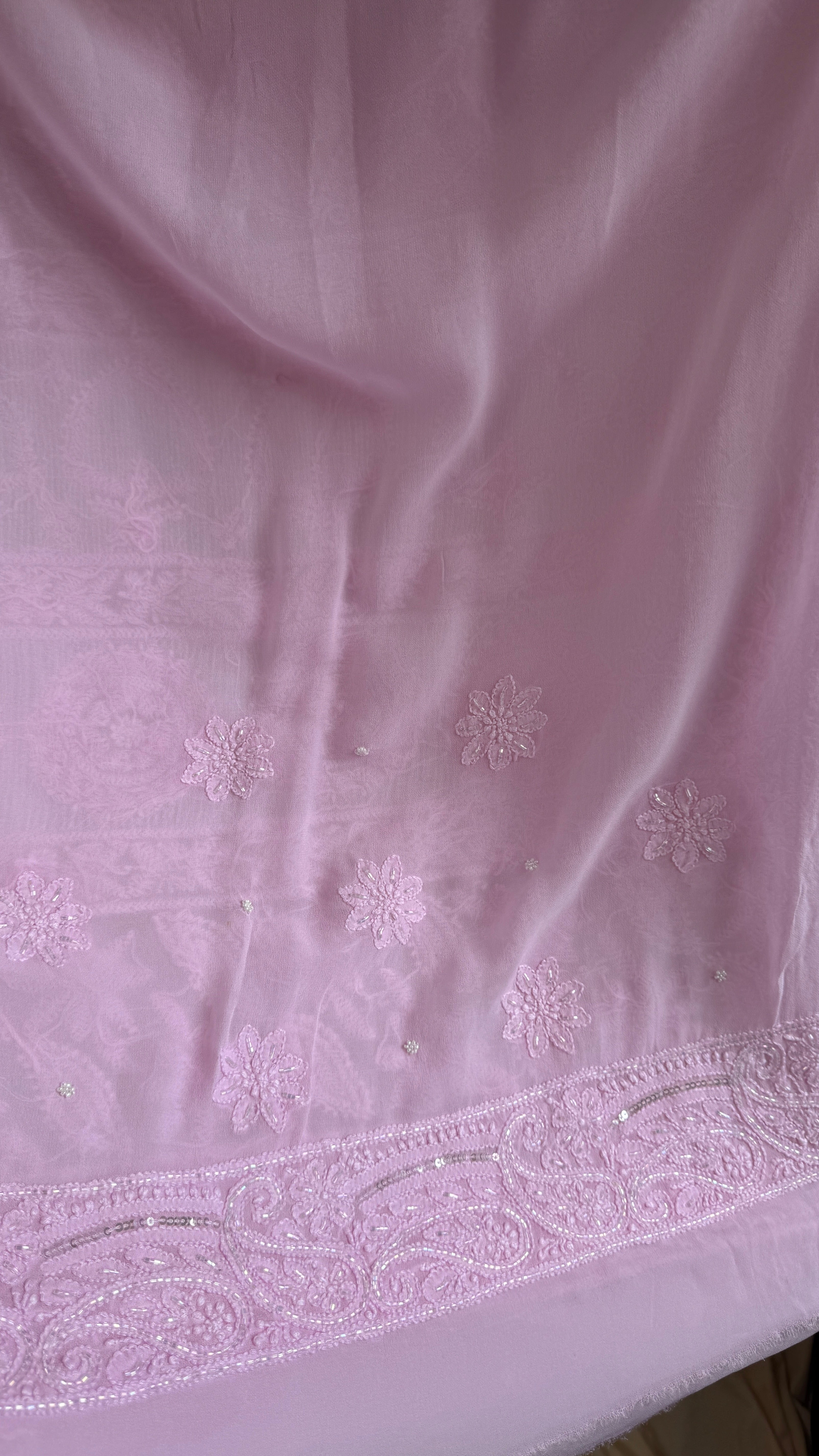 Viscose Chikankari saree with Pearl embellishments - Pink