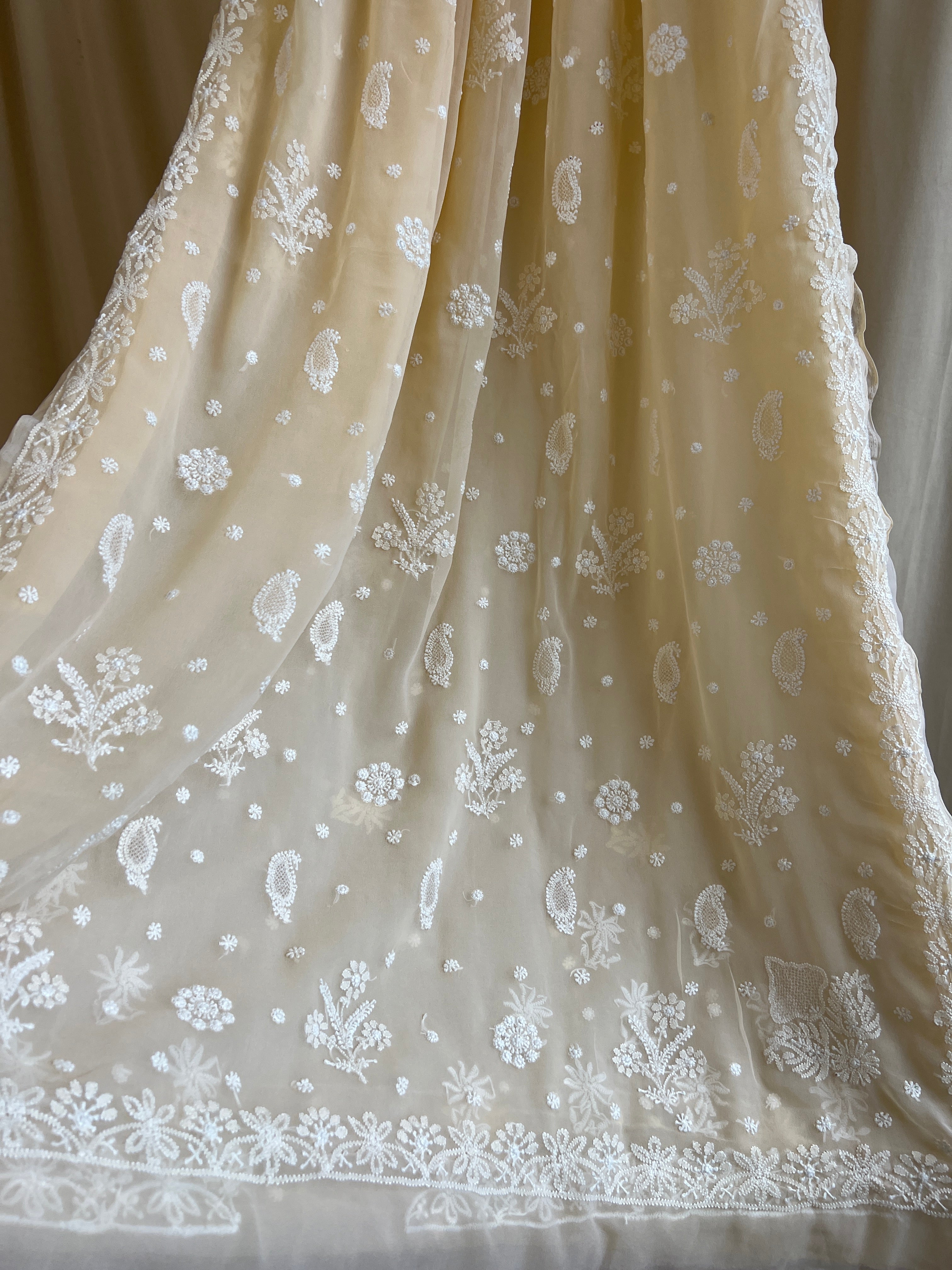 Georgette Chikankari saree in Cream ARIAA CHIKANKARI