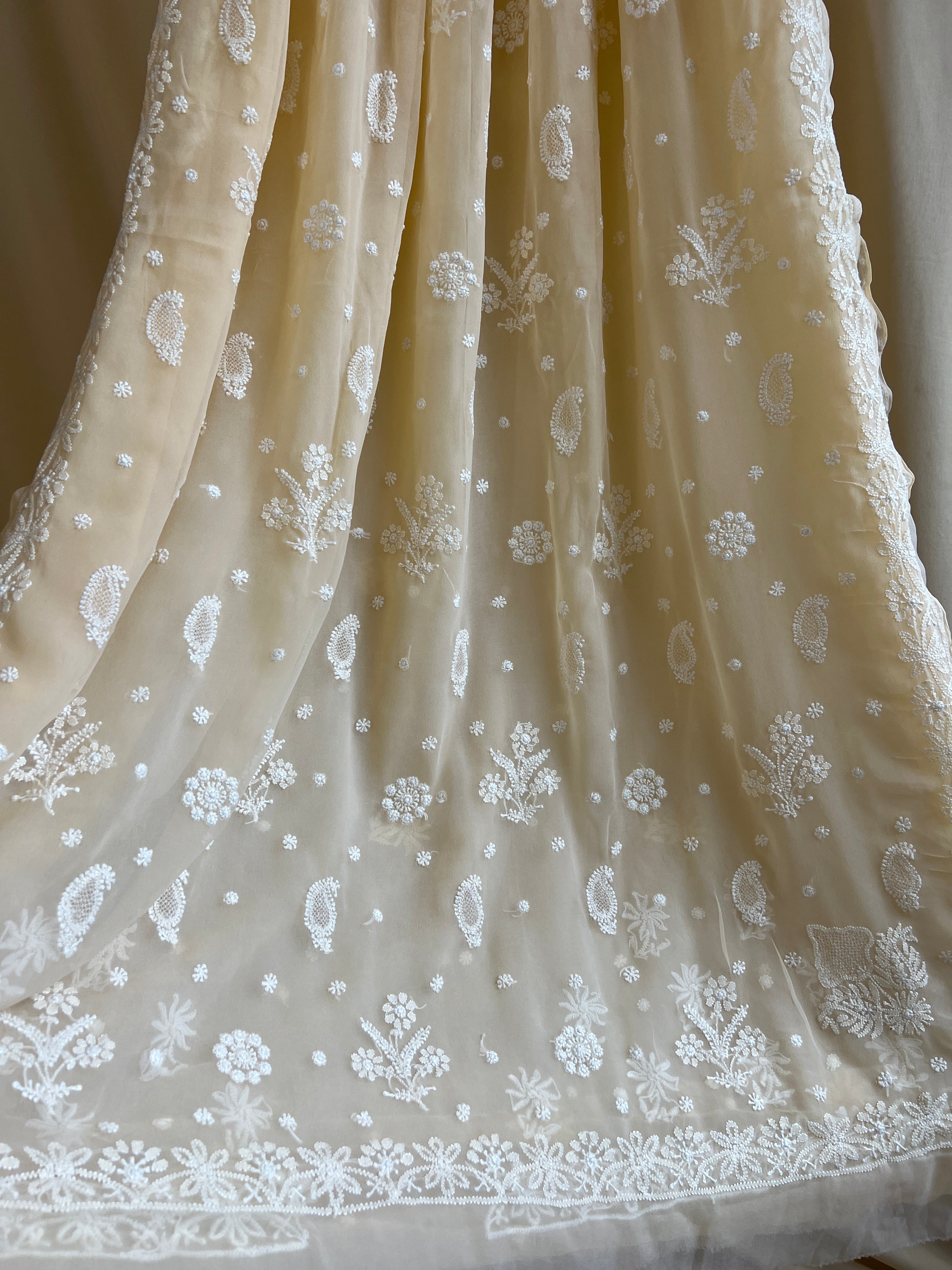 Georgette Chikankari saree in Cream ARIAA CHIKANKARI