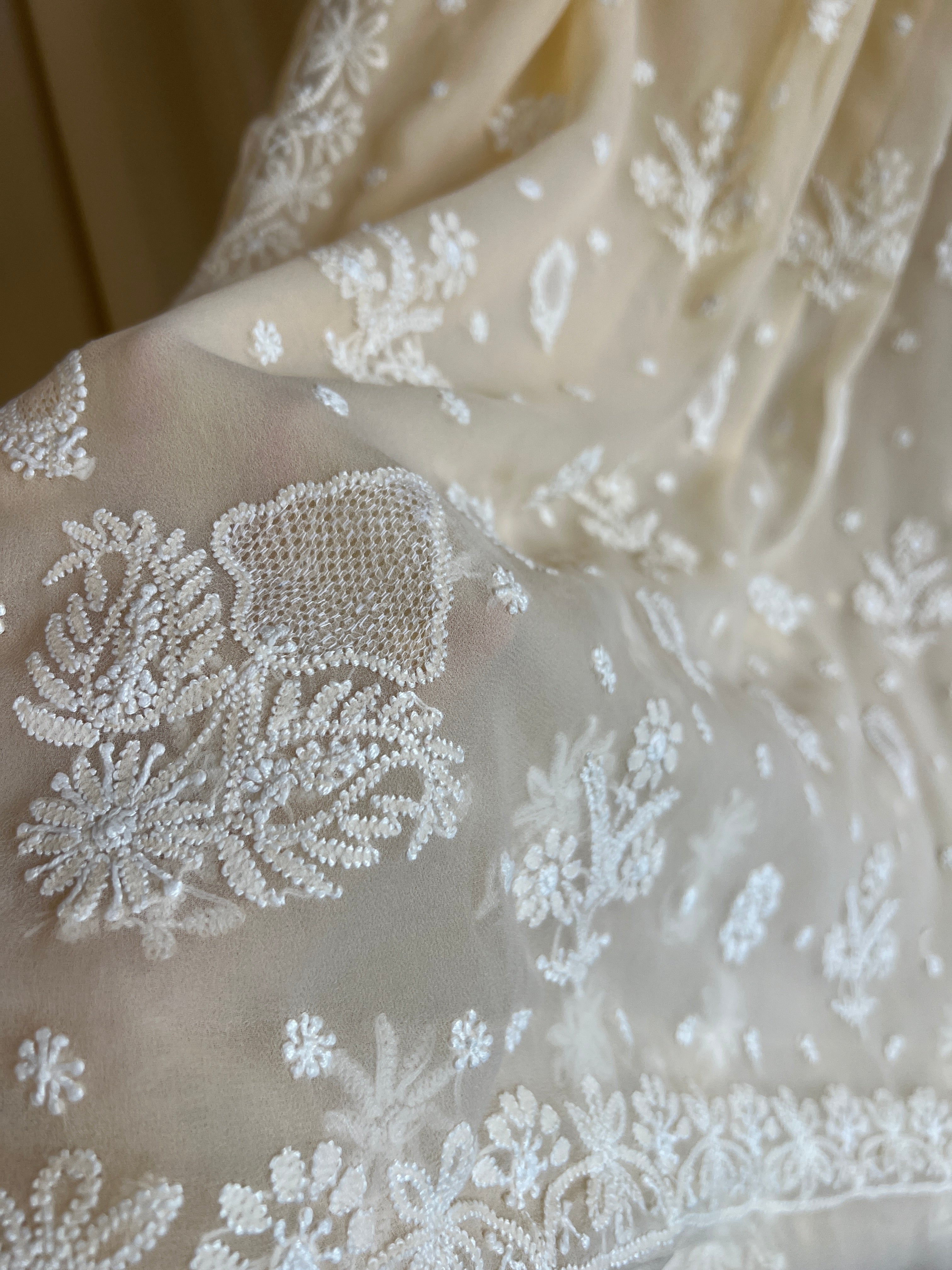 Georgette Chikankari saree in Cream ARIAA CHIKANKARI