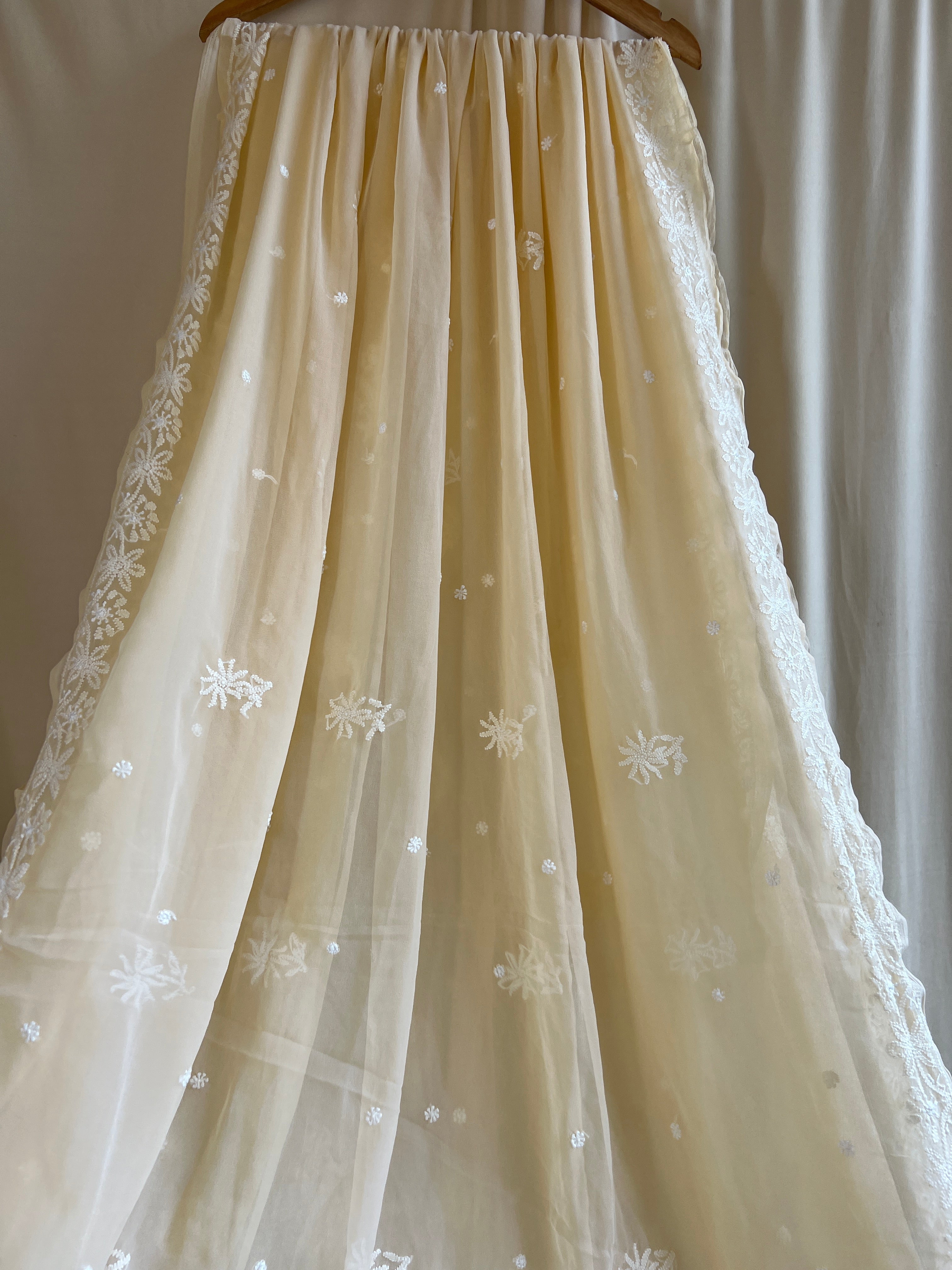 Georgette Chikankari saree in Cream ARIAA CHIKANKARI