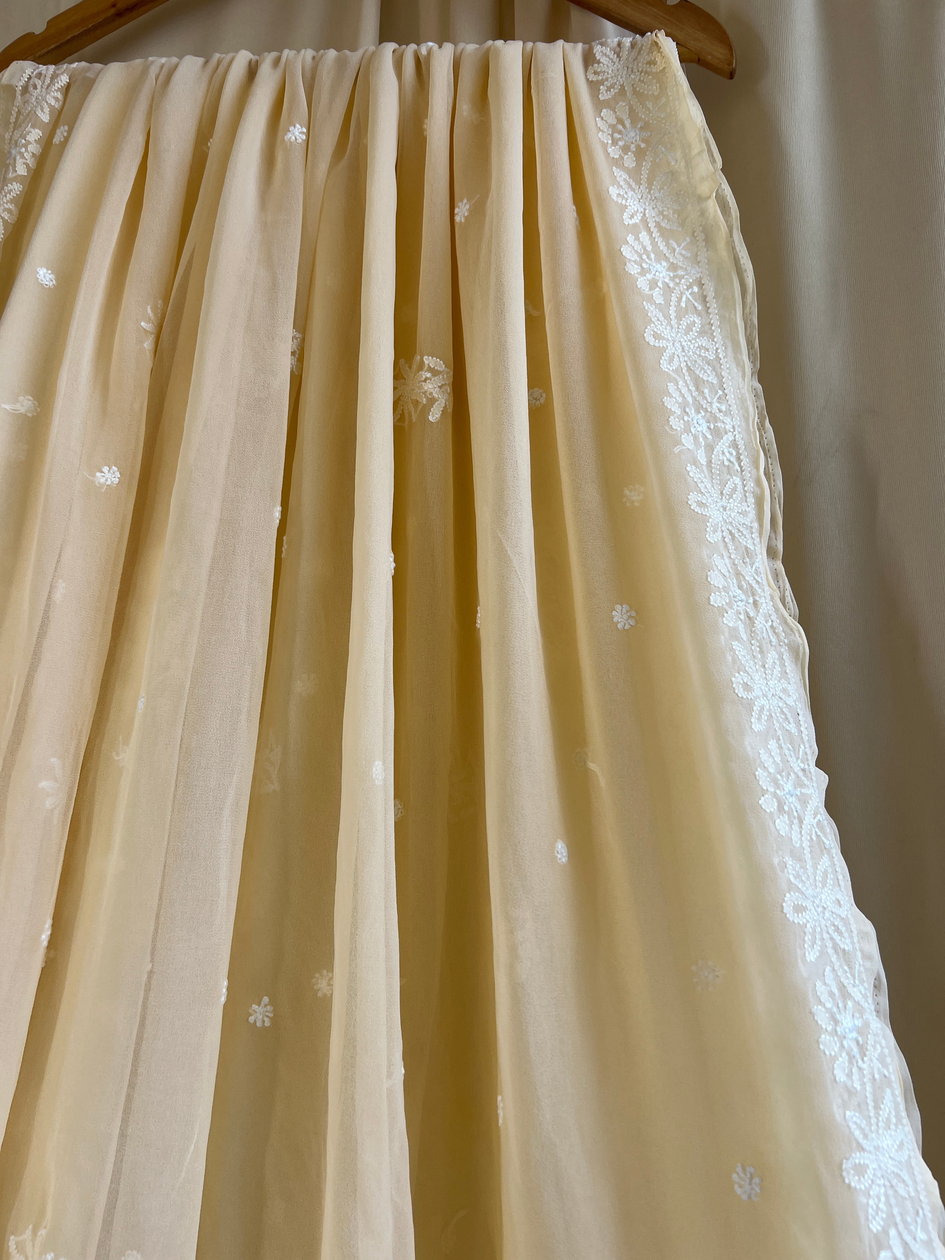 Georgette Chikankari saree in Cream ARIAA CHIKANKARI