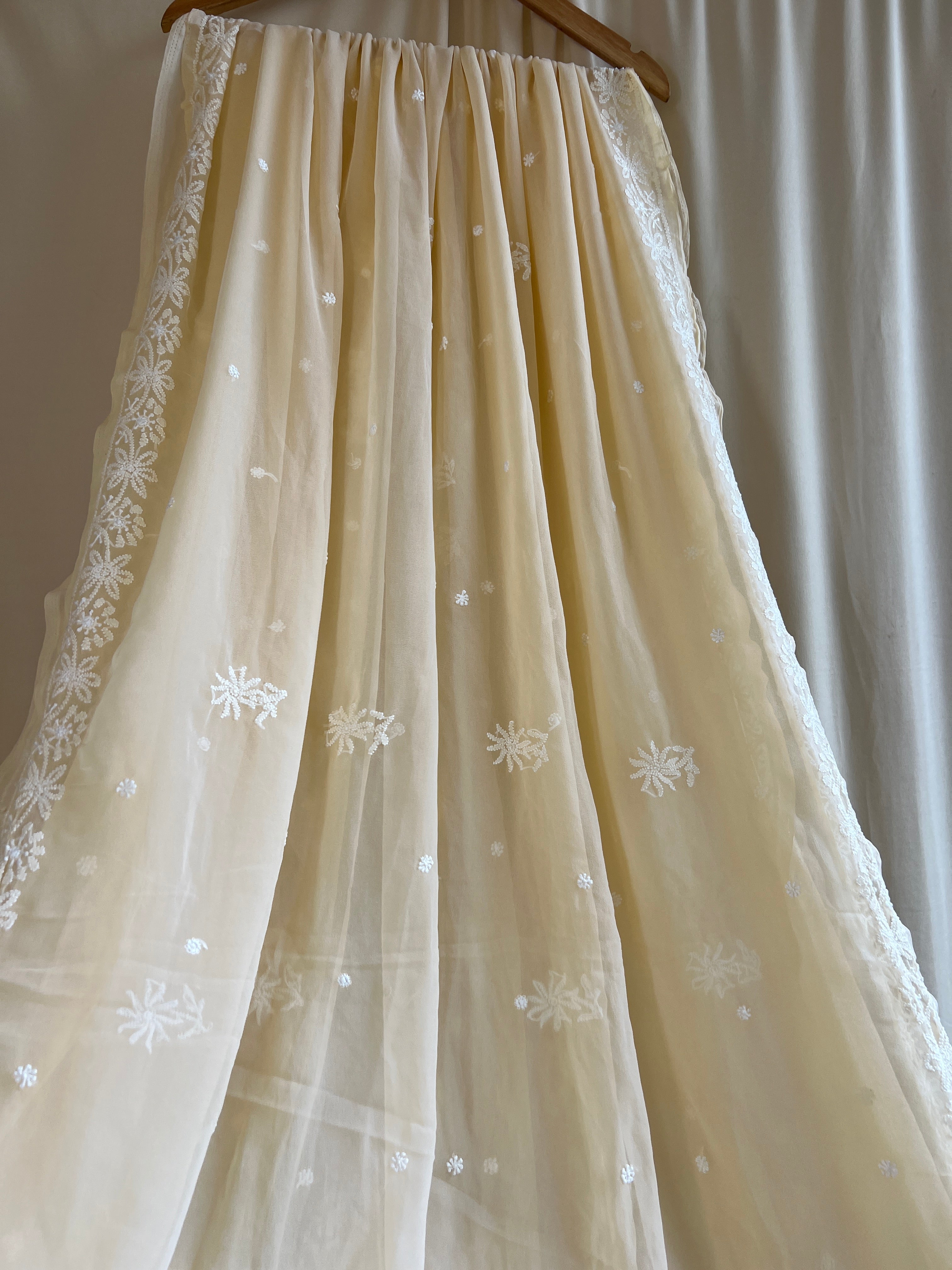 Georgette Chikankari saree in Cream ARIAA CHIKANKARI
