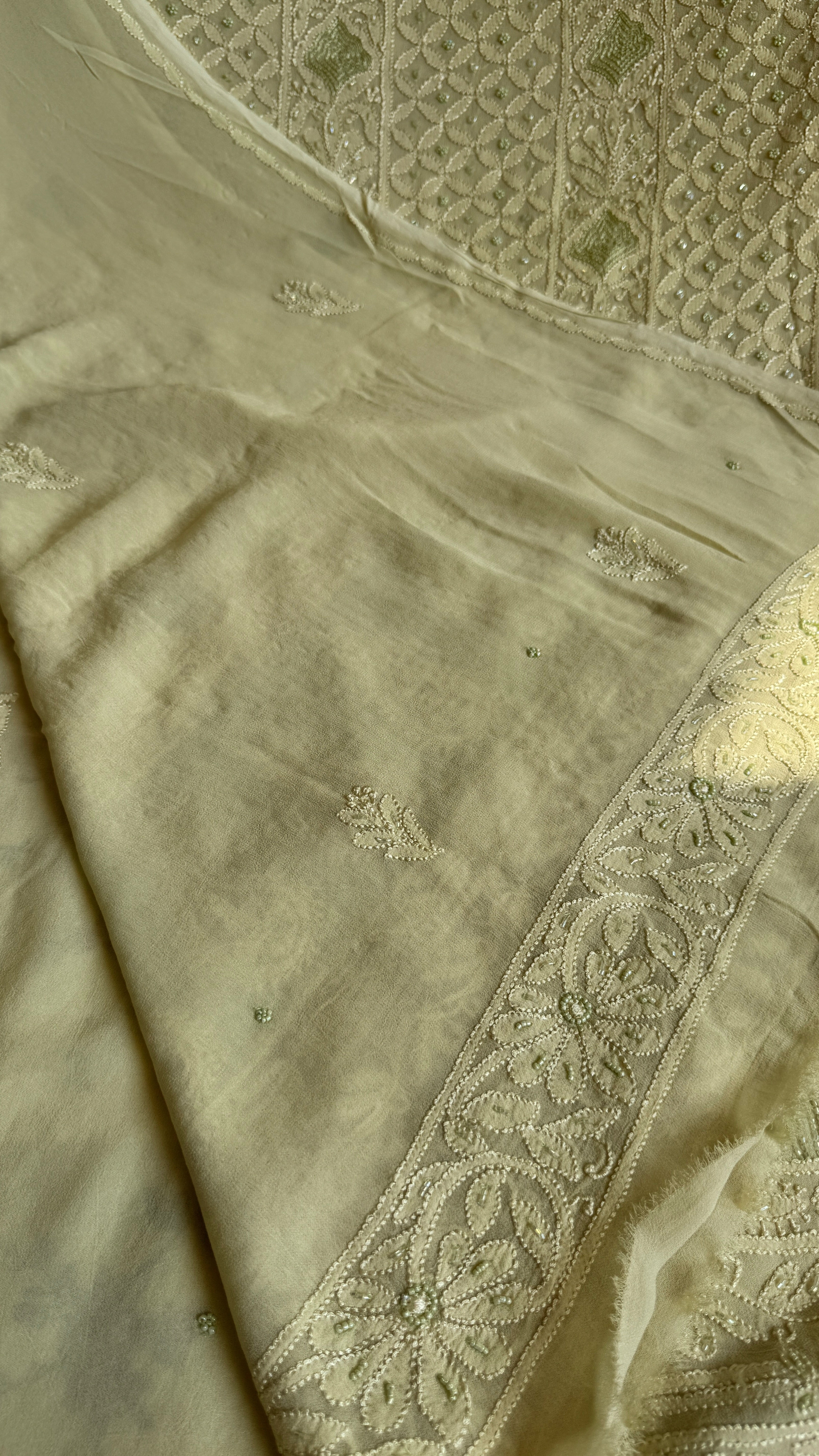 Viscose Chikankari Length with Dupatta - Sheen Green