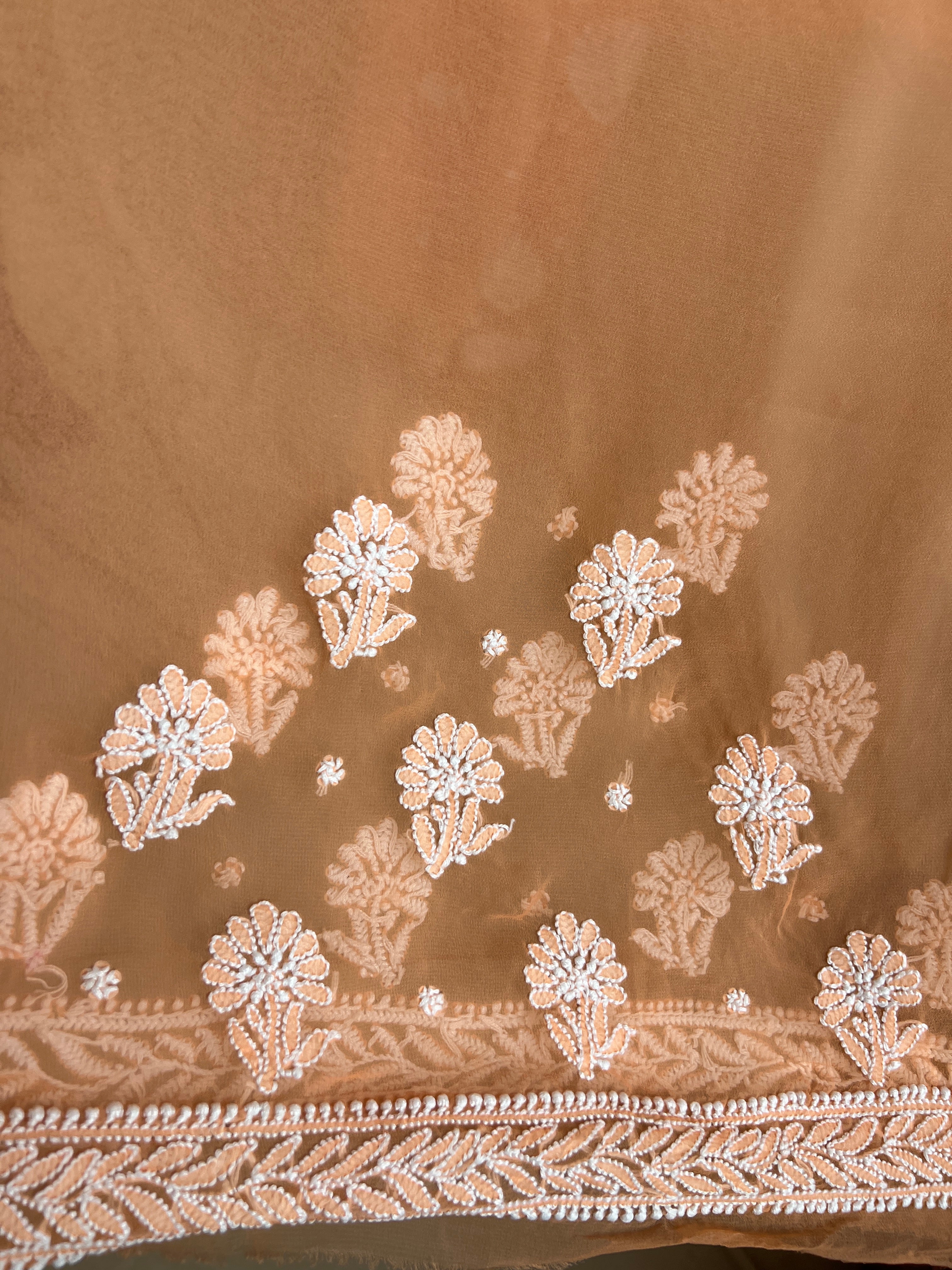 Georgette Chikankari saree in Sunset Orange ARIAA CHIKANKARI