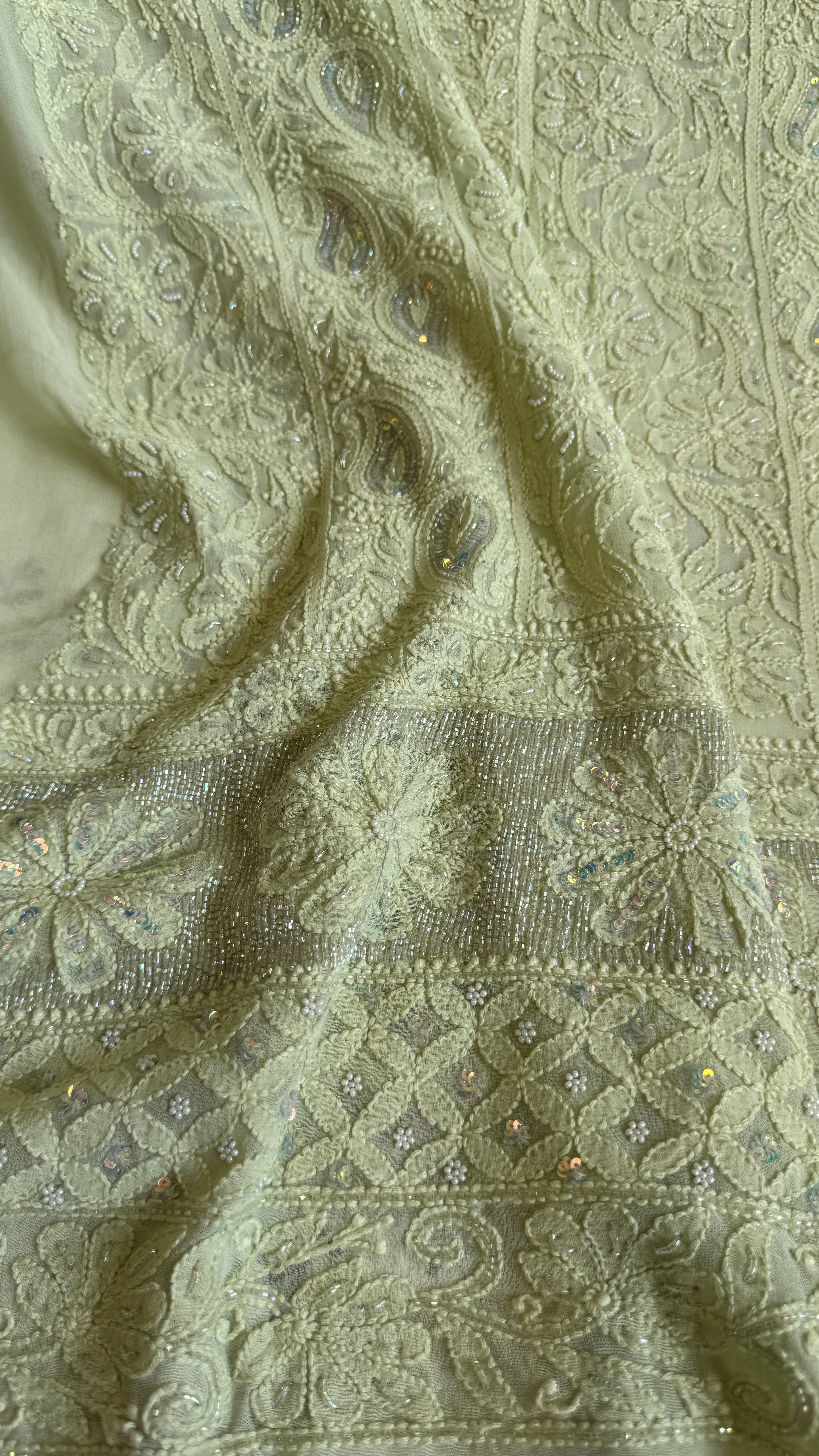 Viscose Chikankari Length with Dupatta - Sheen Green