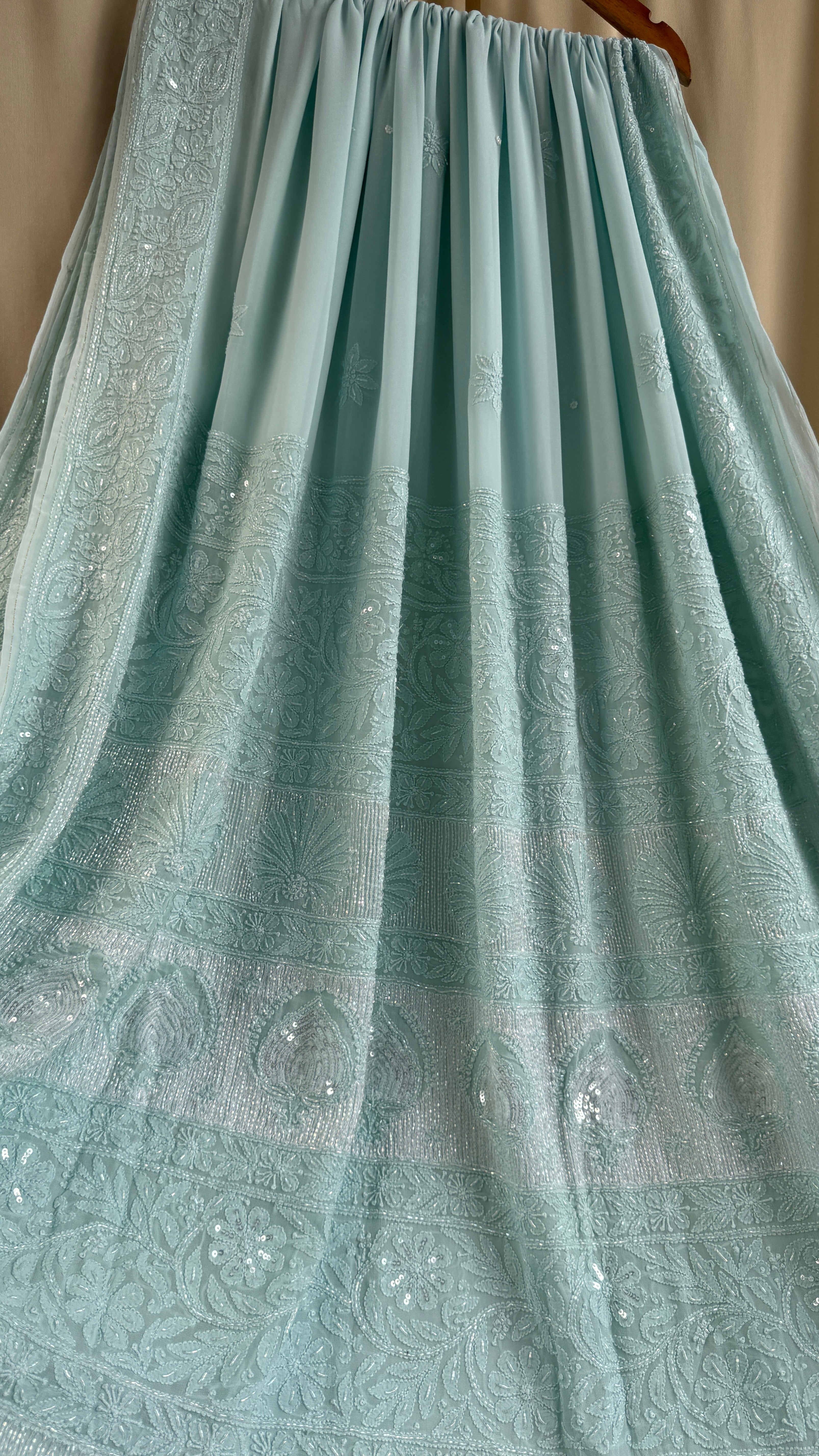 Viscose Chikankari saree with Pearl embellishments - Tiffany