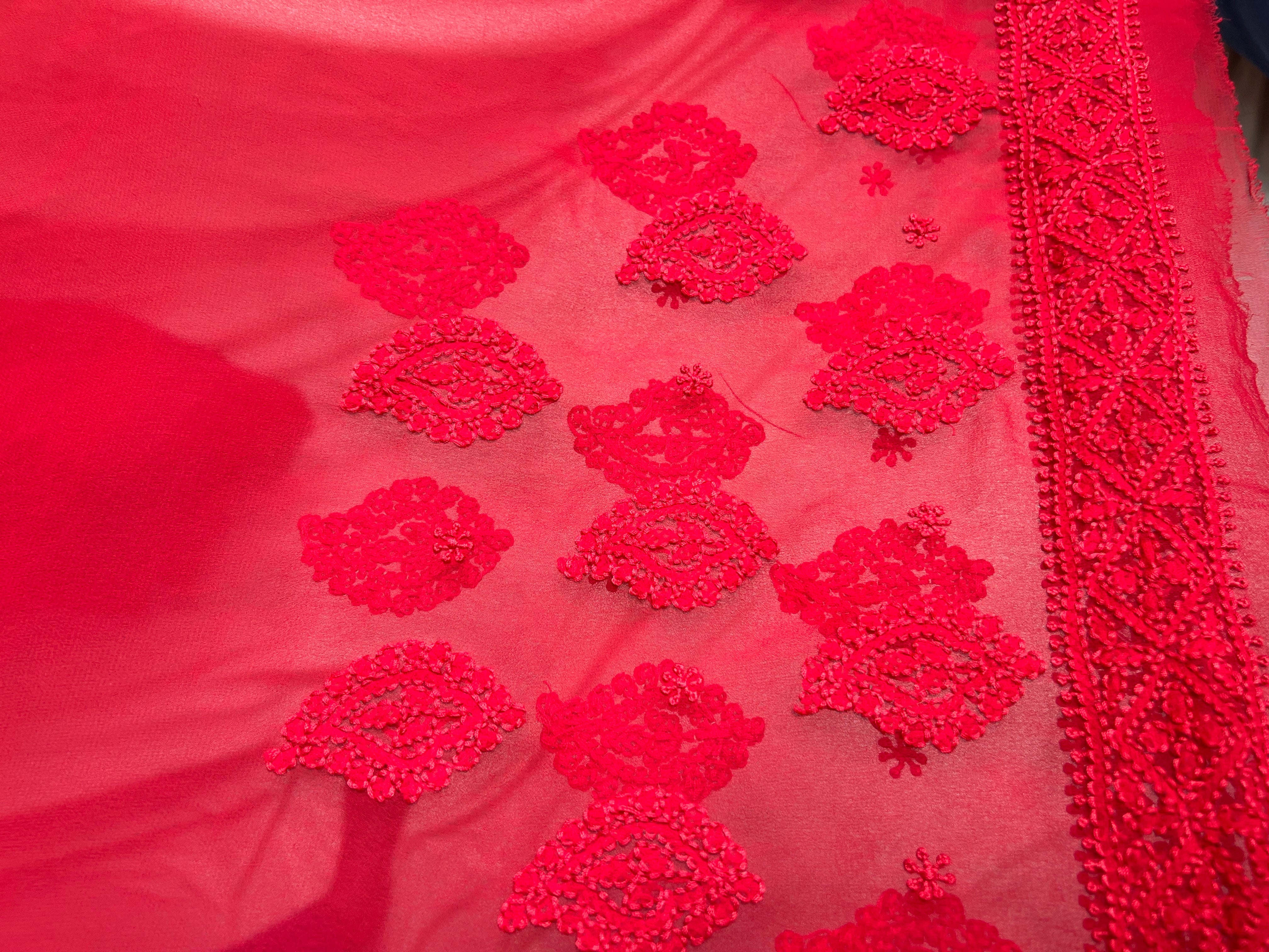 Georgette Chikankari saree in Red ARIAA CHIKANKARI