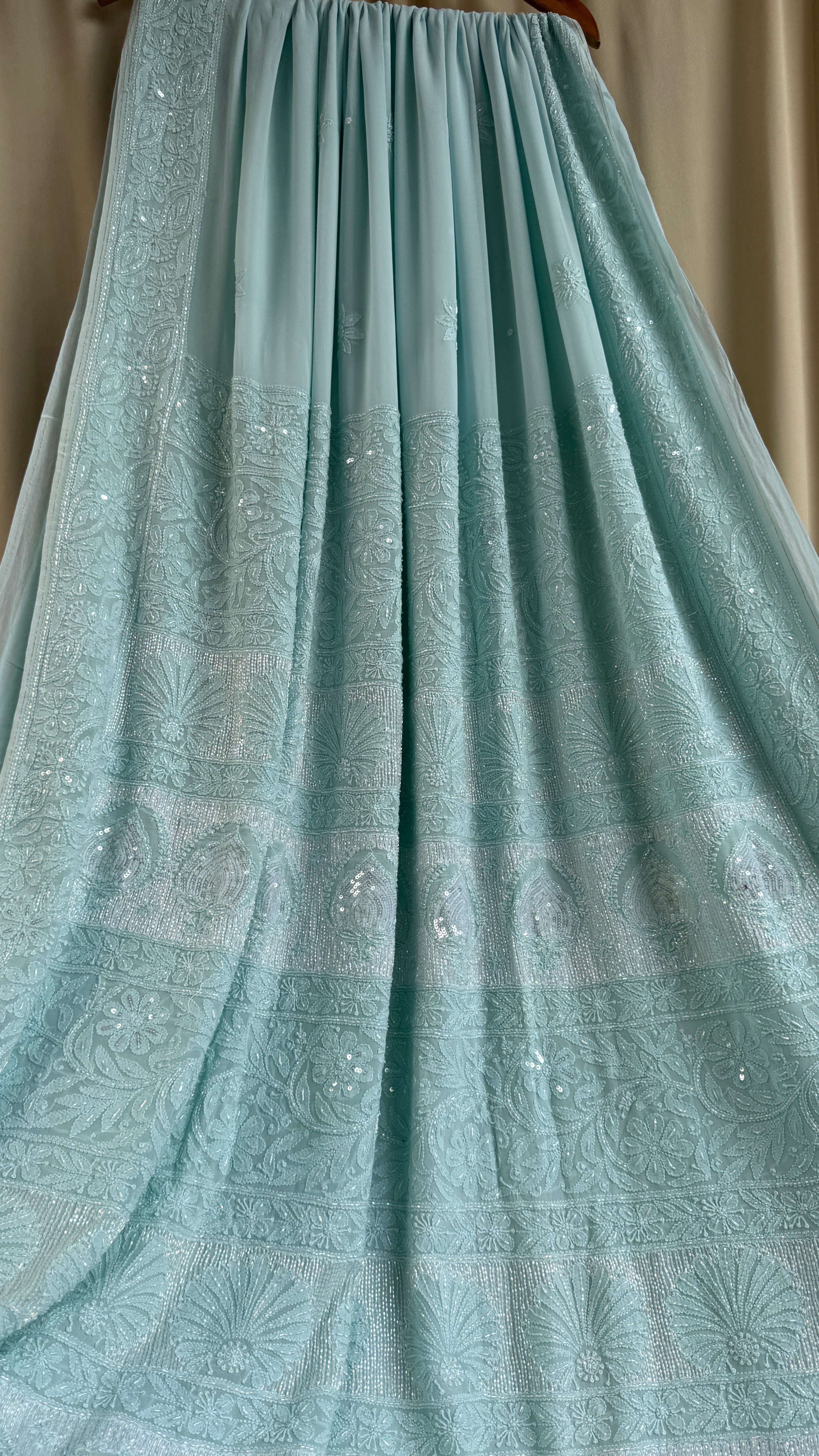 Viscose Chikankari saree with Pearl embellishments - Tiffany