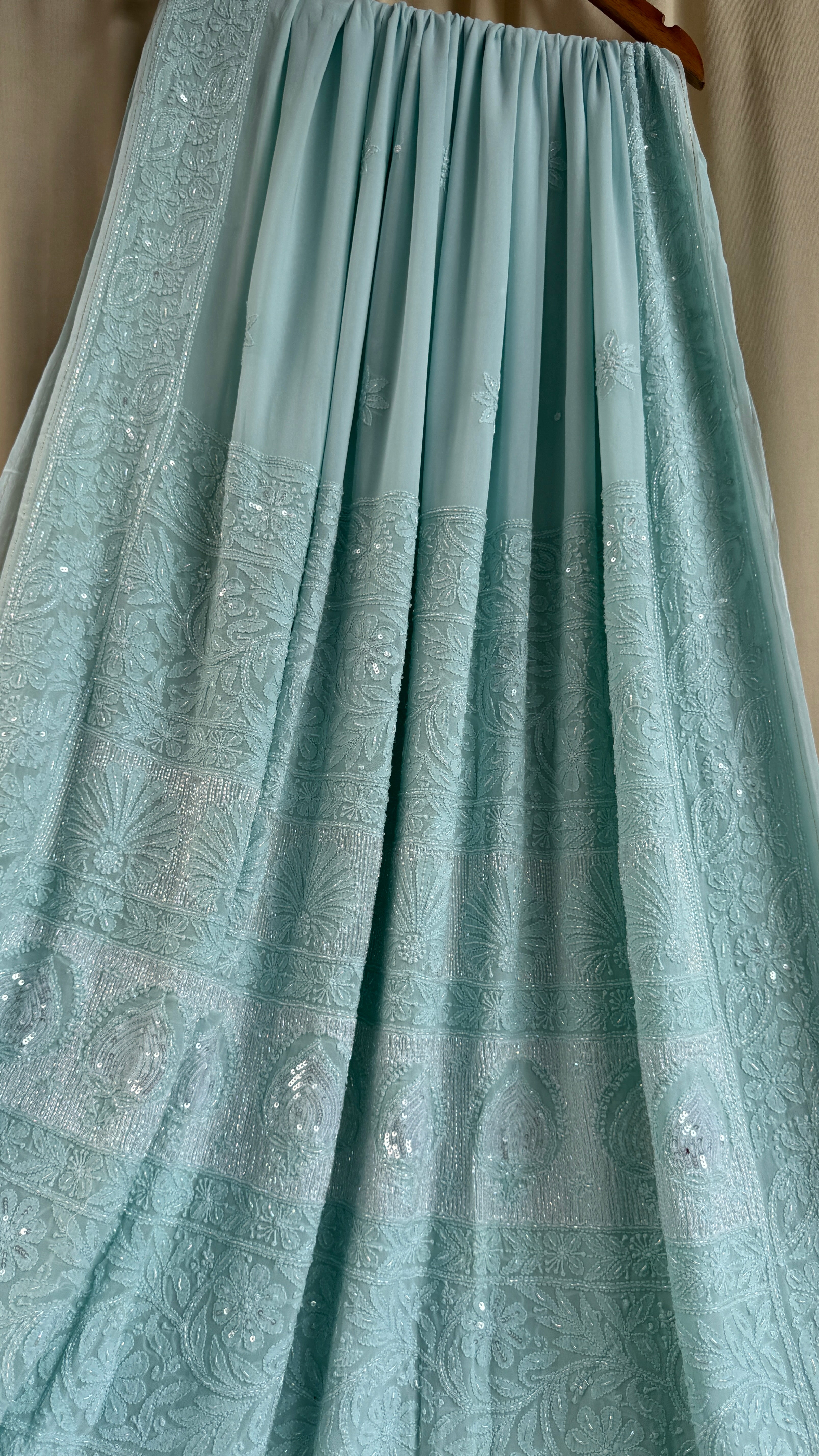 Viscose Chikankari saree with Pearl embellishments - Tiffany