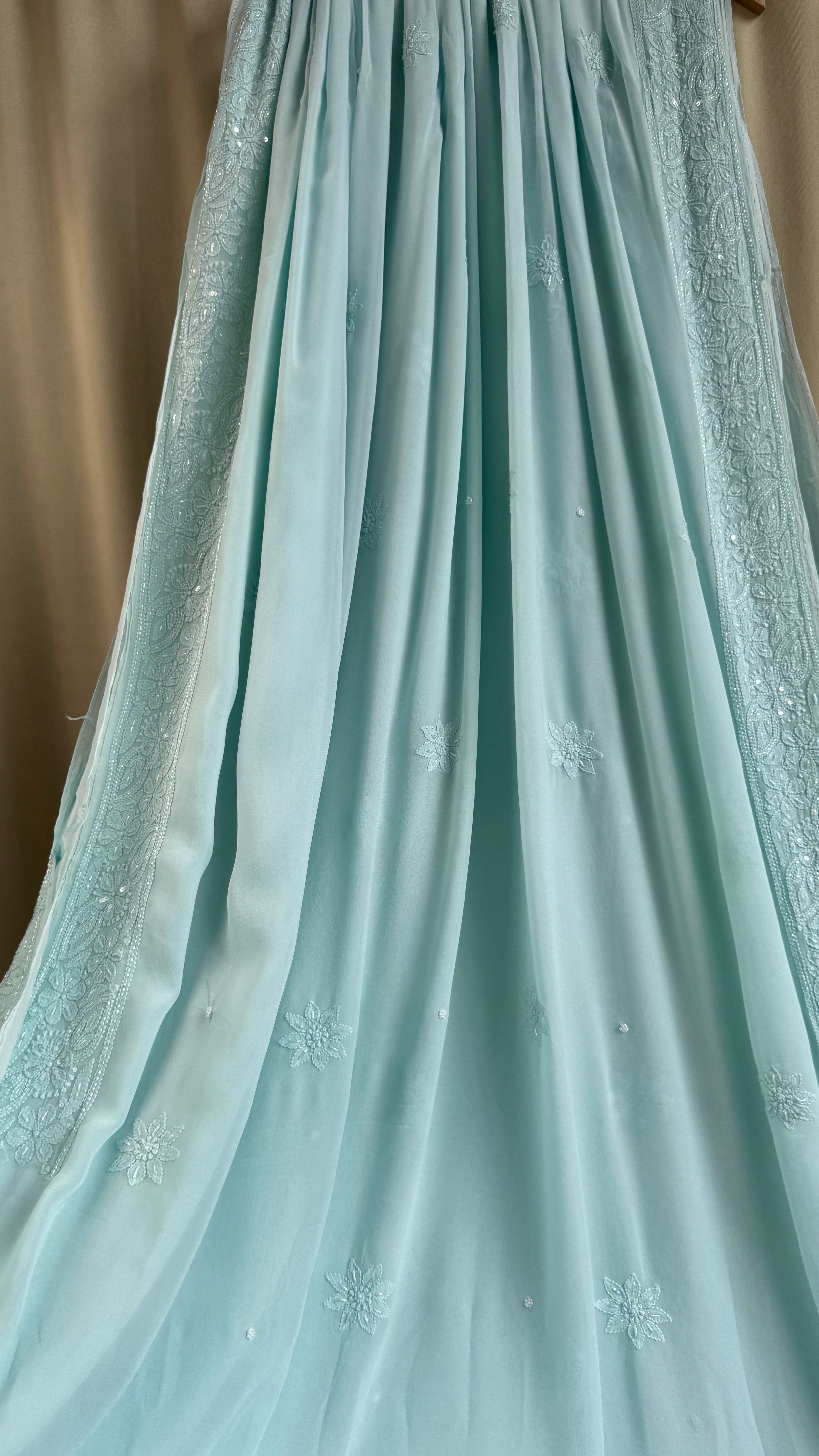 Viscose Chikankari saree with Pearl embellishments - Tiffany